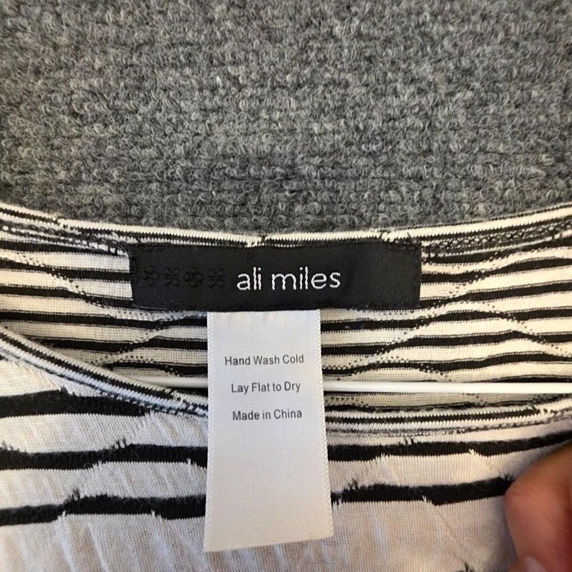 Vintage Ali Miles Blouse Womens XL White Black Striped Short Sleeve Tunic Top Asym Hem Size XL / US 12-14 / IT 48-50 - 2 Thumbnail
