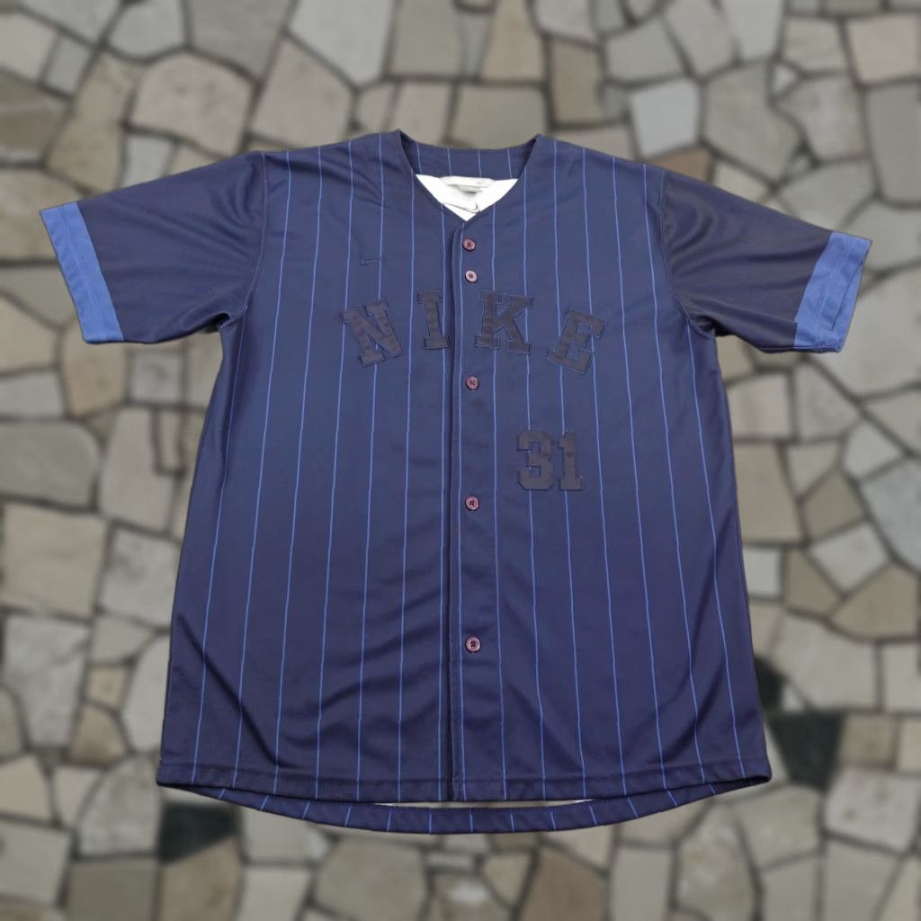 Nike VINTAGE Nike Shirt Mens XL Navy Blue Pinstripe Baseball Jersey Button Up 31 Y2K Size US XL / EU 56 / 4 - 1 Thumbnail