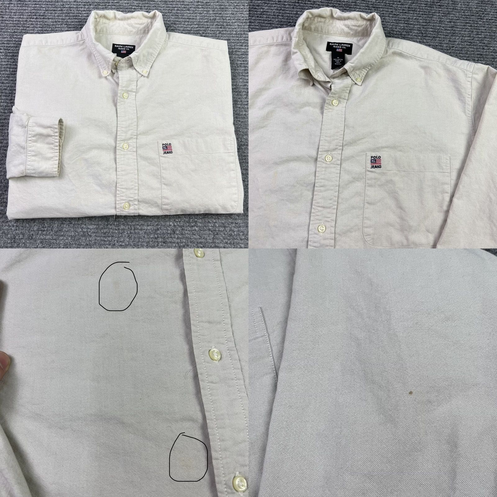 CO VINTAGE Polo Jeans Co Button Down Shirt Mens Adult Medium Embroidered RL Flag Logo Beige Size US 31 - 8 Thumbnail