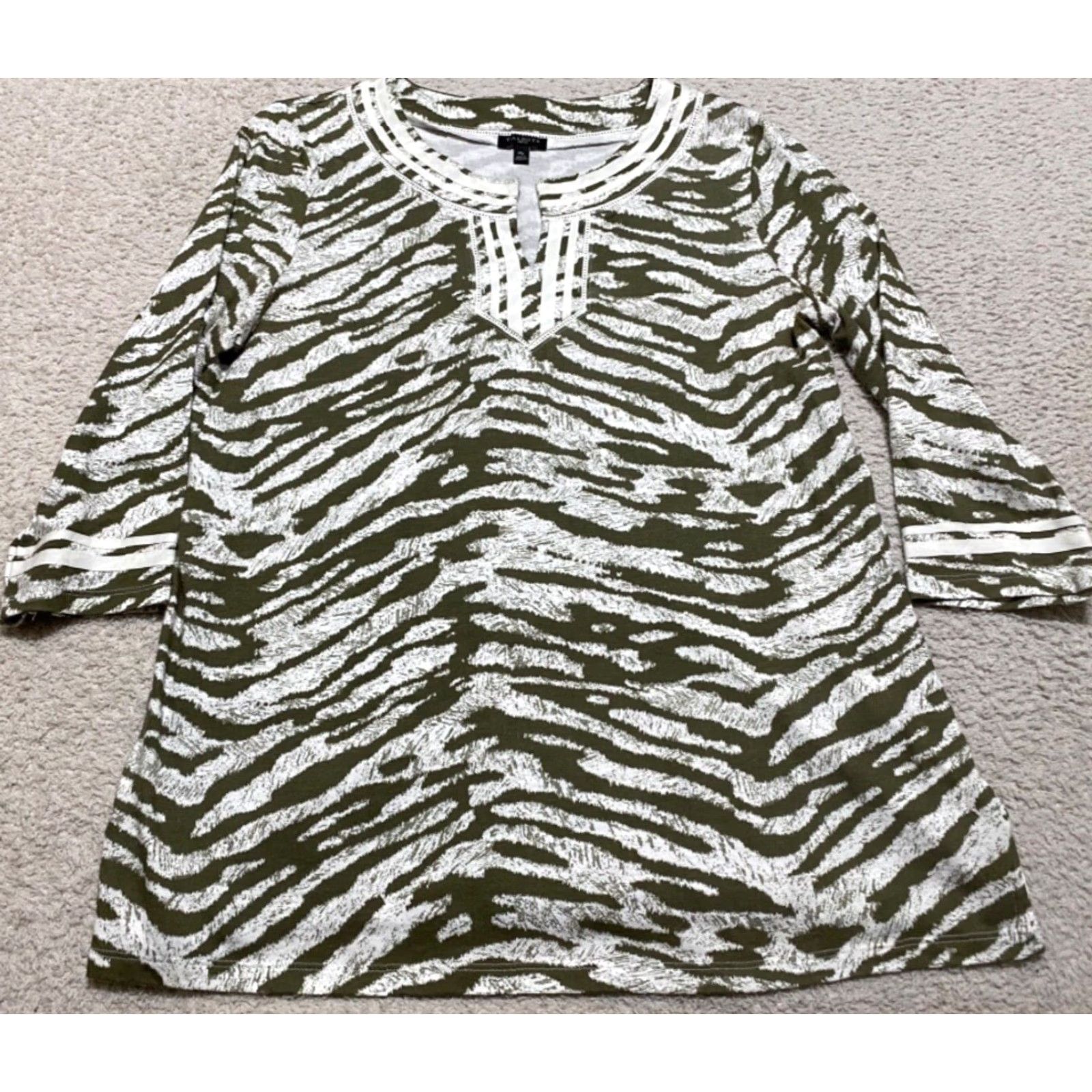Talbots Talbots Womens Tunic Shirt Petites 3/4 Sleeve Green Striped PM Pima Cotton Knit Casual Shirt Womens 1818 Size M / US 6-8 / IT 42-44 - 2 Thumbnail
