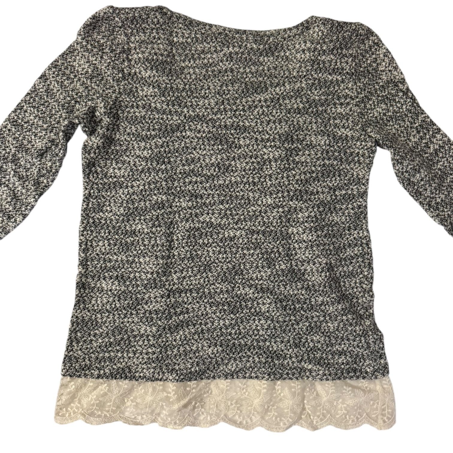 Loft Ann Taylor LOFT Light Gray & White Sweater Lacy Trim – Small Size S / US 4 / IT 40 - 3 Thumbnail