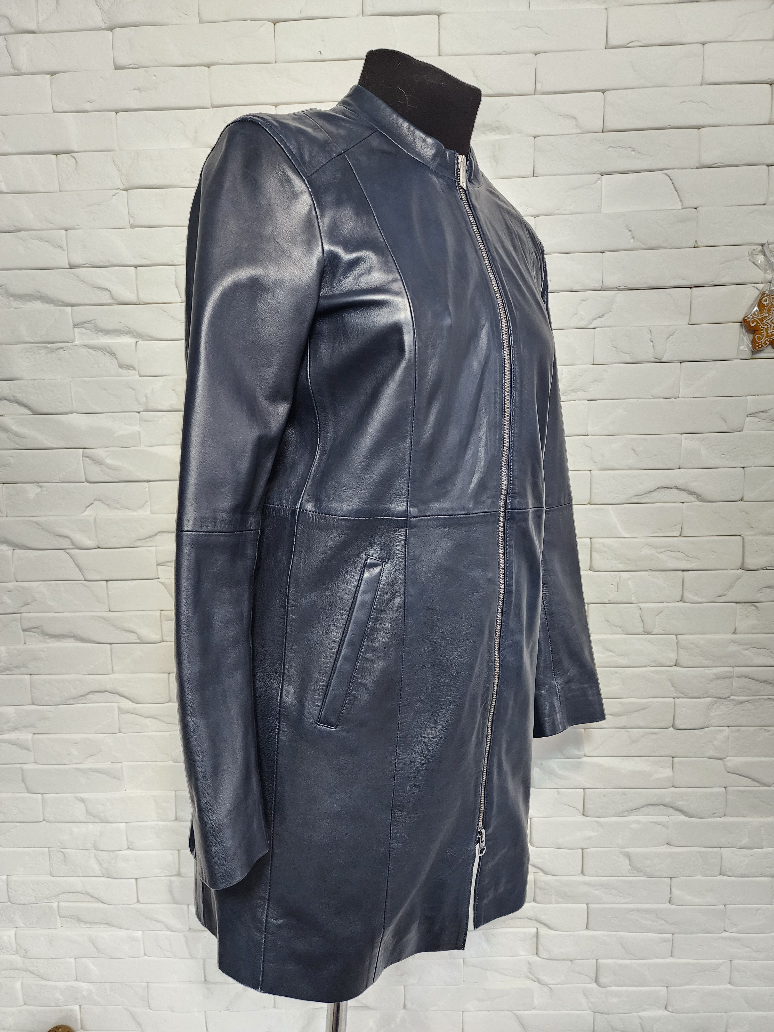 Other Blue Leather Jacket, Metal Zipper, Women's Size Size M / US 6-8 / IT 42-44 - 3 Thumbnail