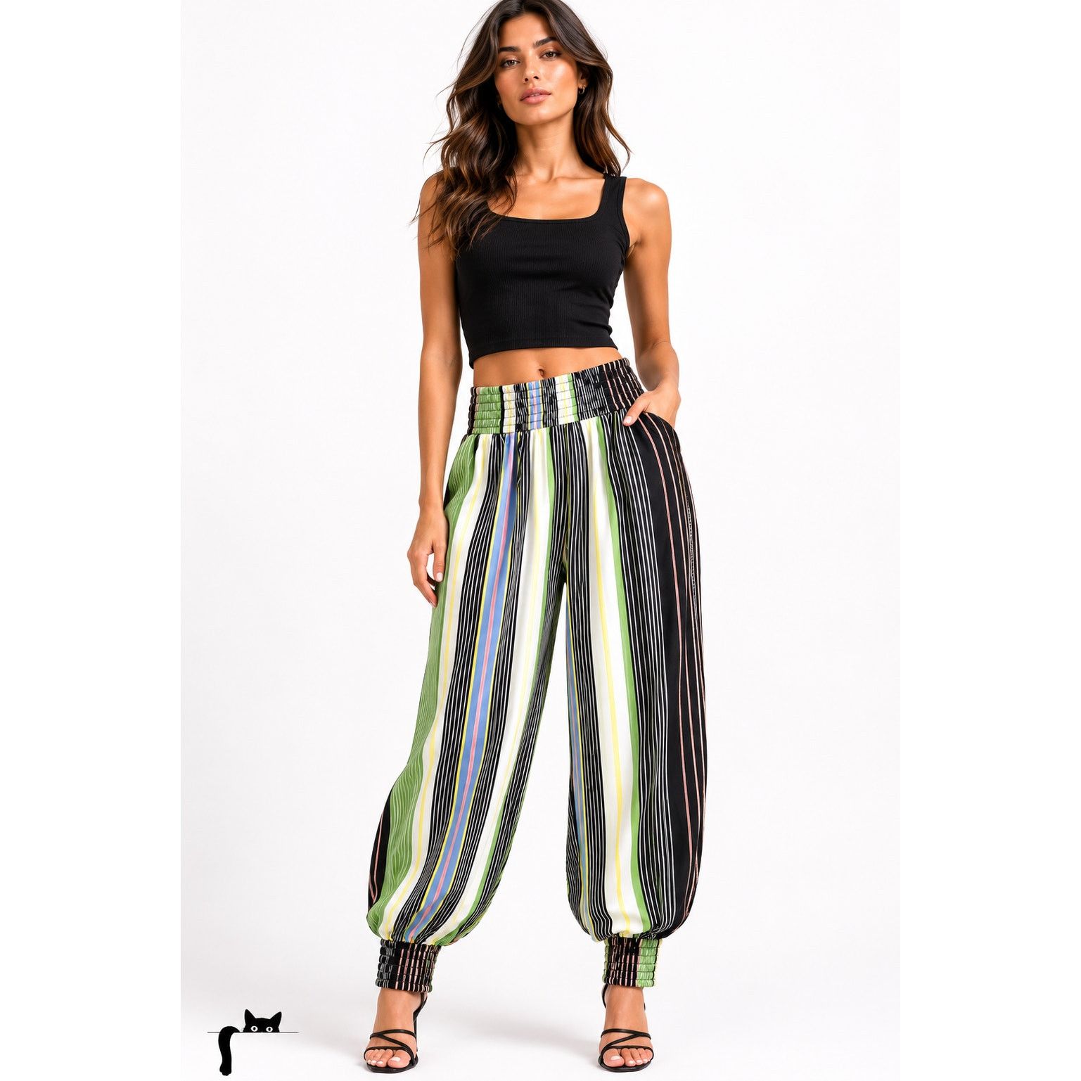 Tory Burch NWOT Tory Burch Multi Stripe Silk Harem Pants Banded Cuffs 2 Size 26" / US 2 / IT 38 - 2 Thumbnail