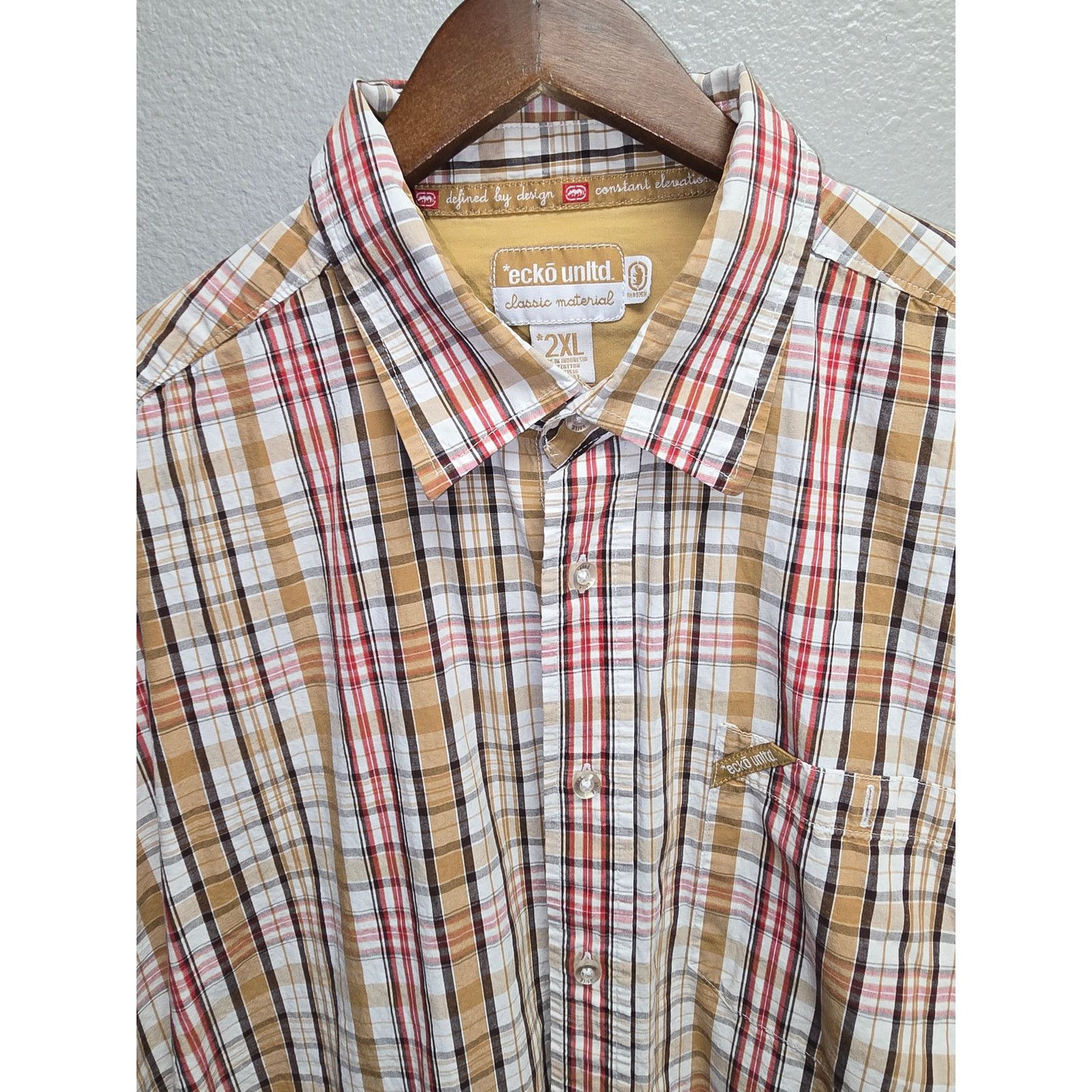 Other Vintage Ecko Unltd Shirt Summer Plaid Button Up Brown 2XL Size US XXL / EU 58 / 5 - 3 Thumbnail