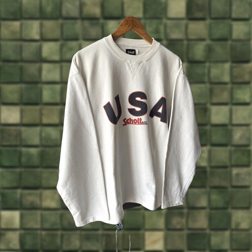 Schott VINTAGE Schott NYC White Sweatshirt Mens L 90s Big Logo USA Pullover Cotton Jersey Comfort Size US L / EU 52-54 / 3 - 1 Thumbnail