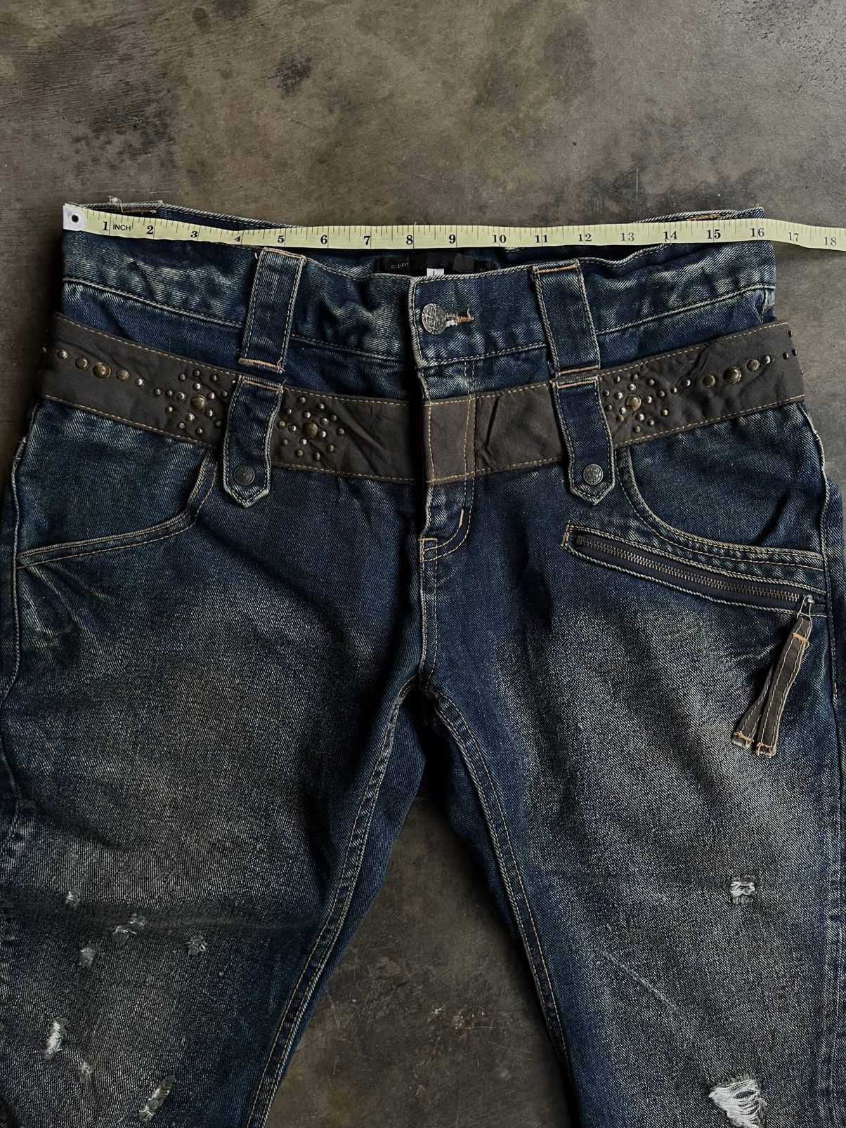 5351 POUR LES HOMMES 2000s JAPANESE BEADS ICOM DOUBLE WAIST DENIM PUNK PANTS VKEI Size US 32 / EU 48 - 10 Thumbnail