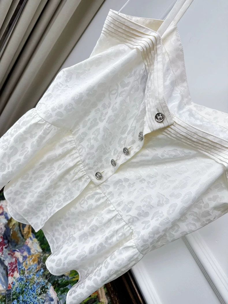 Chanel Chanel 23A white dark pattern camellia mulberry silk suspe Size S / US 4 / IT 40 - 4 Thumbnail