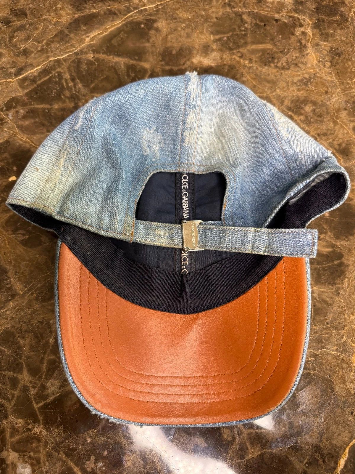 Dolce & Gabbana Silver Logo Plate Denim Distressed Hat Size ONE SIZE - 6 Thumbnail