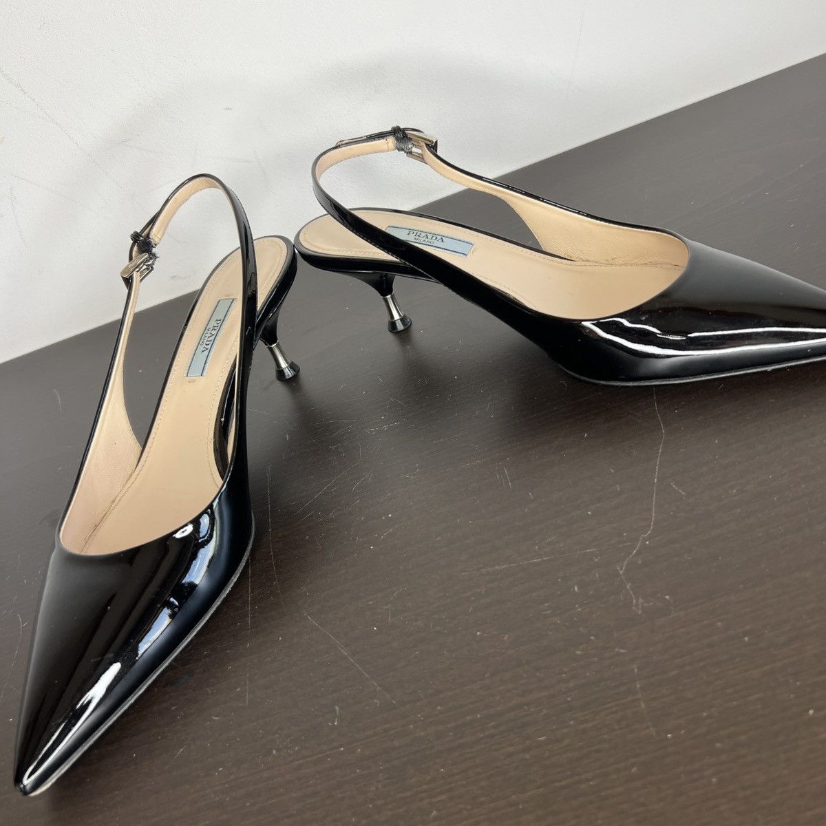 Prada PRADA Slingback Kitten Heels Black Patent Leather Scarfs Size US 7.5 / IT 37.5 - 8 Thumbnail