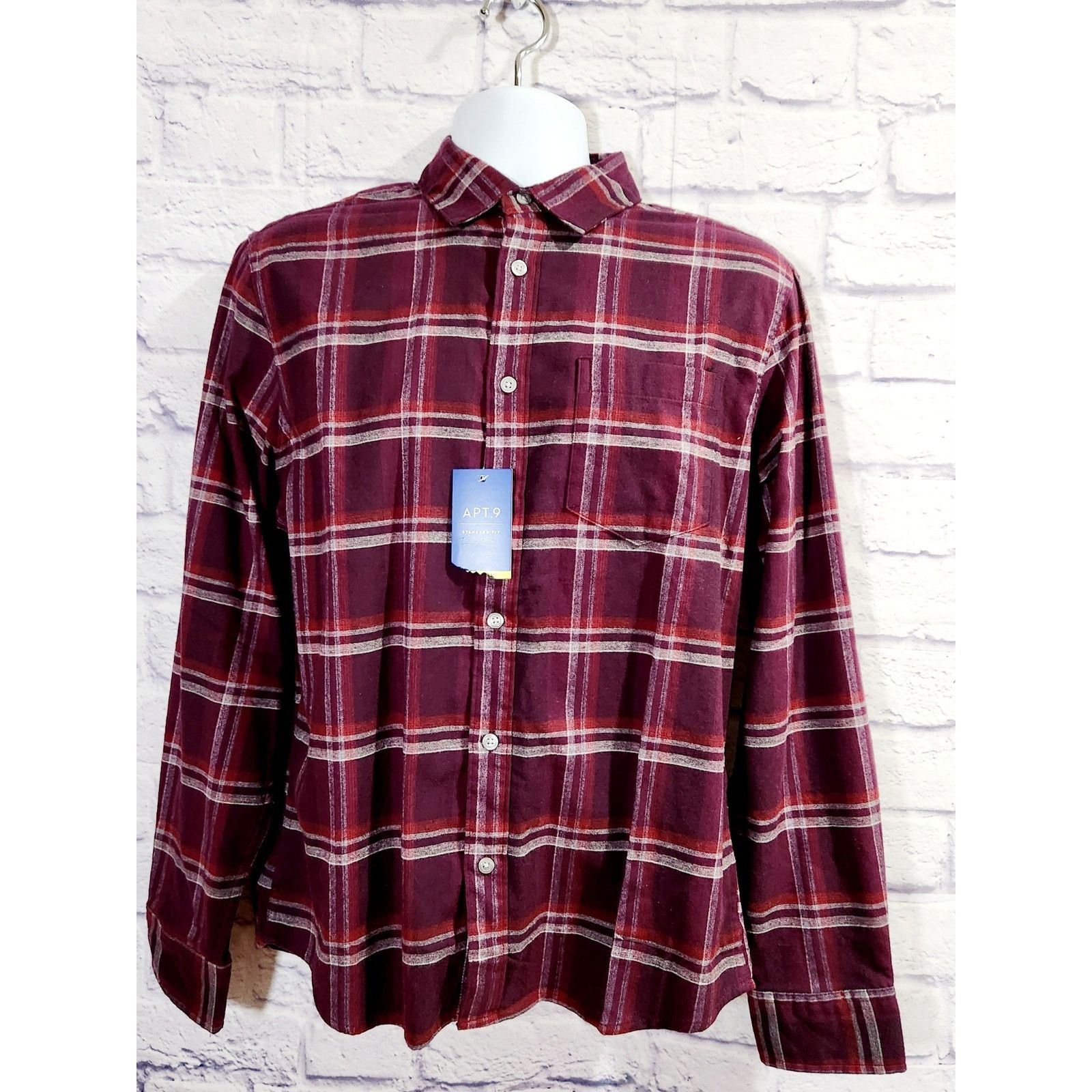 Apt. 9 Apt 9 Burgundy Plaid Button Up Shirt Medium New With Tags Size US M / EU 48-50 / 2 - 1 Thumbnail