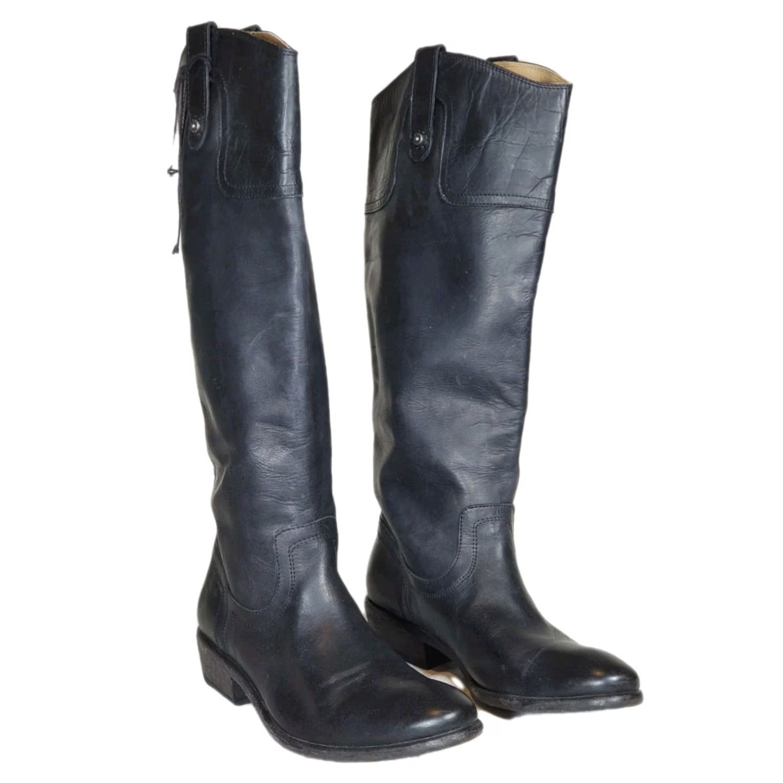 Frye VINTAGE FRYE Carson Riding Button Tall Boots 70068 Distressed Black Leather Women's 9 B Size US 9 / IT 39 - 2 Thumbnail