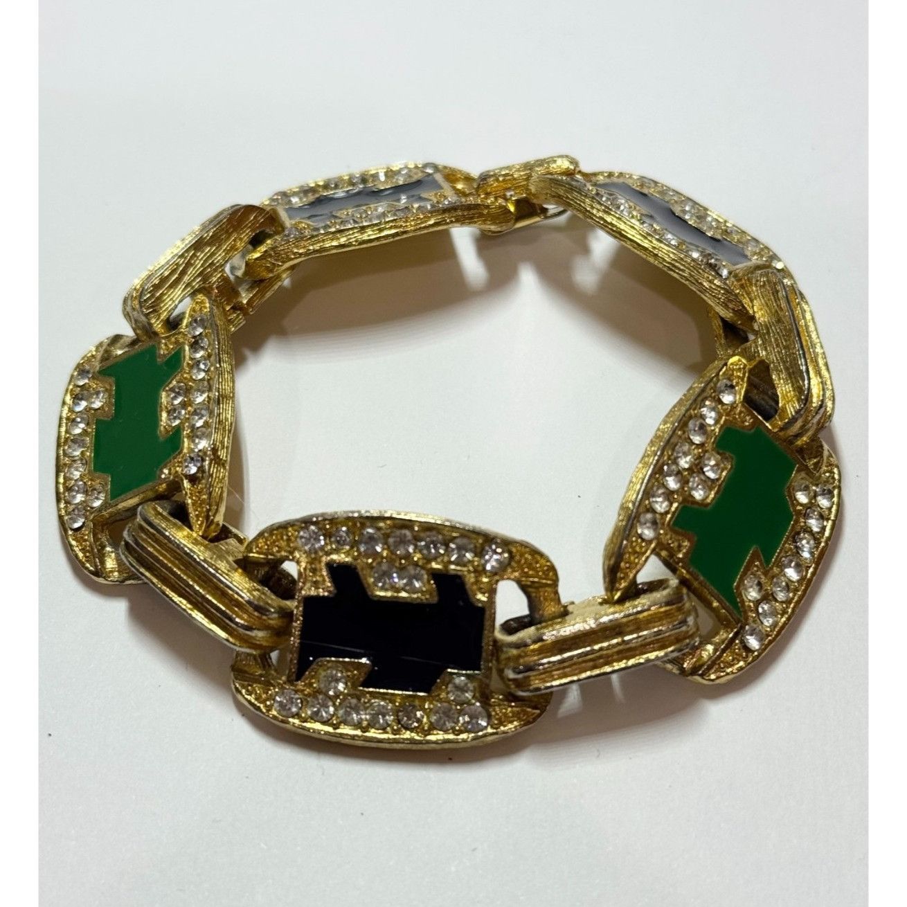 Other Vintage rhinestone enamel brushed gold panel bracelet Size ONE SIZE - 2 Thumbnail