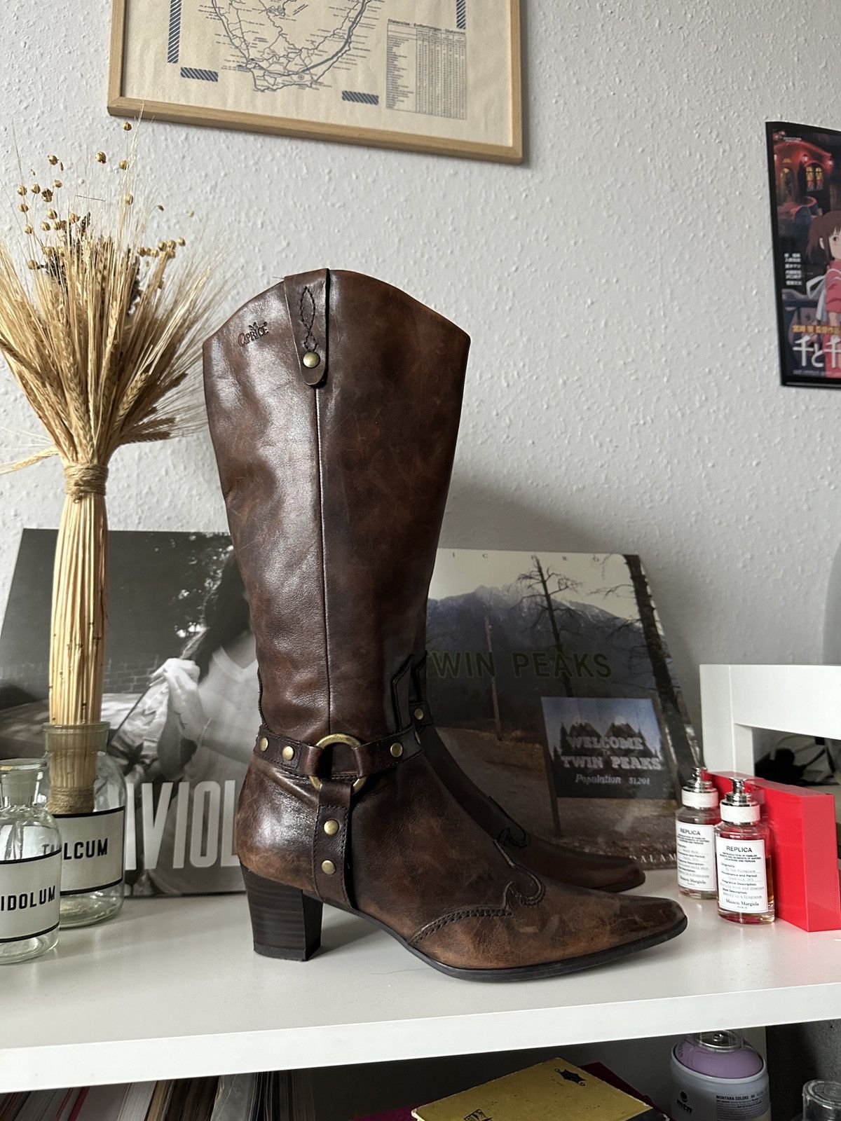 Other Old Leather Cowboy Vintage Pointed Toe Heels Moto Boots Size US 7 / IT 37 - 2 Thumbnail
