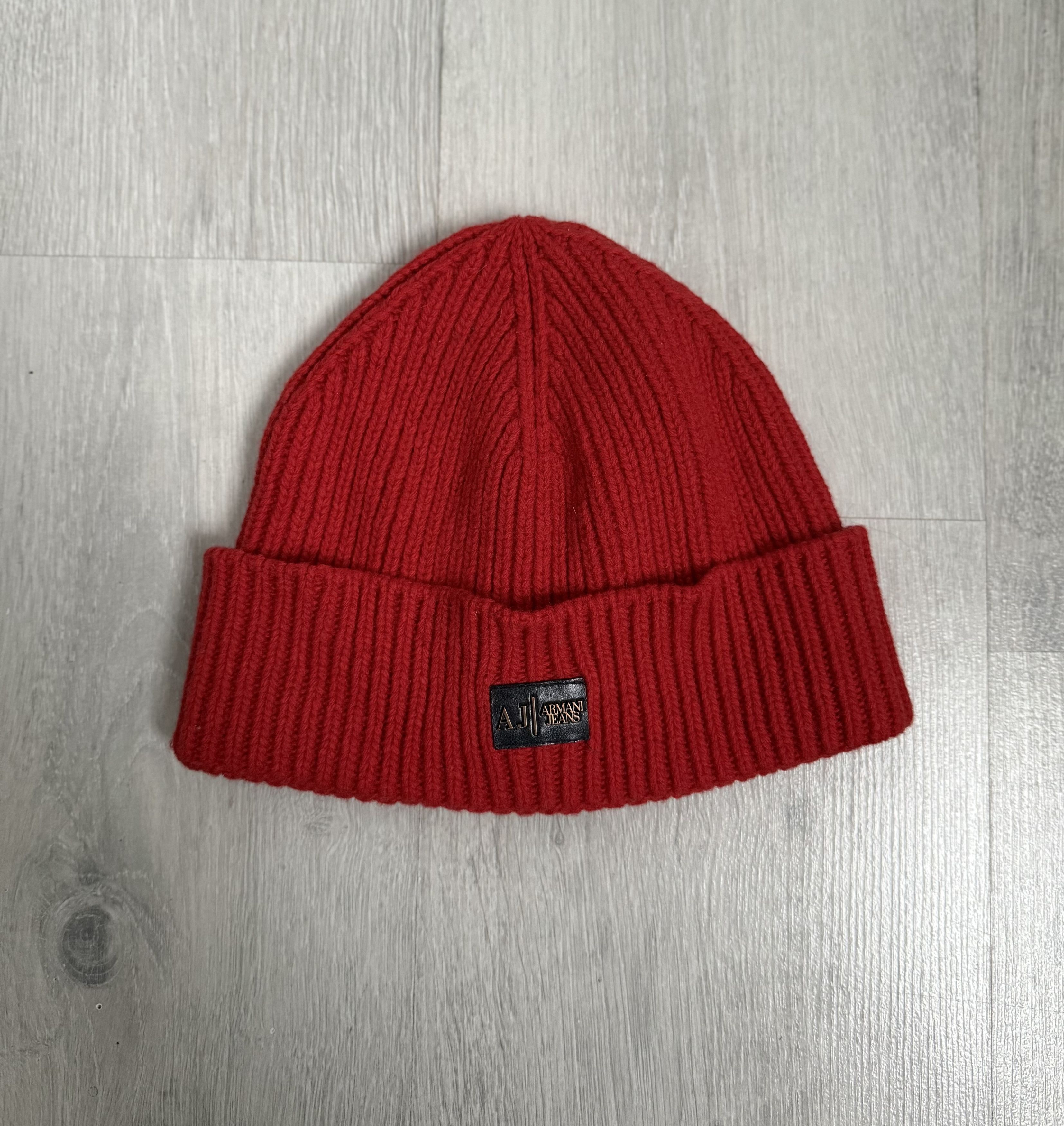 Armani Vintage 2000s Armani Jeans red wool beanie hat Size ONE SIZE - 1 Thumbnail