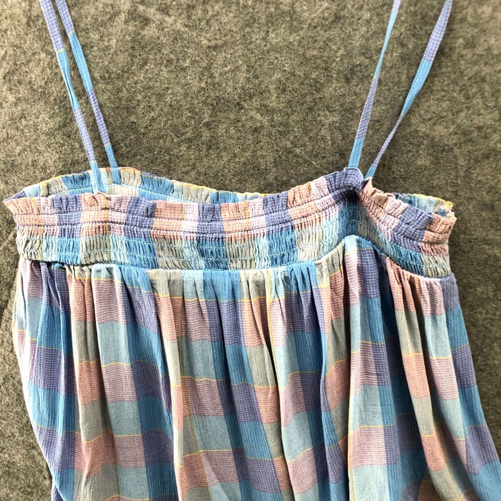 Loft NWT Loft Tie Strap Cami Top Womens MP Smocked Plaid Blue Rayon Tank Camisole Beach Holiday Summer Size M / US 6-8 / IT 42-44 - 3 Thumbnail