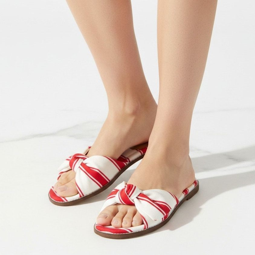 J.Crew J.Crew Red Ivory Stripe Print Knot Slide Sandals, US7.5 Size US 7.5 / IT 37.5 - 1 Thumbnail