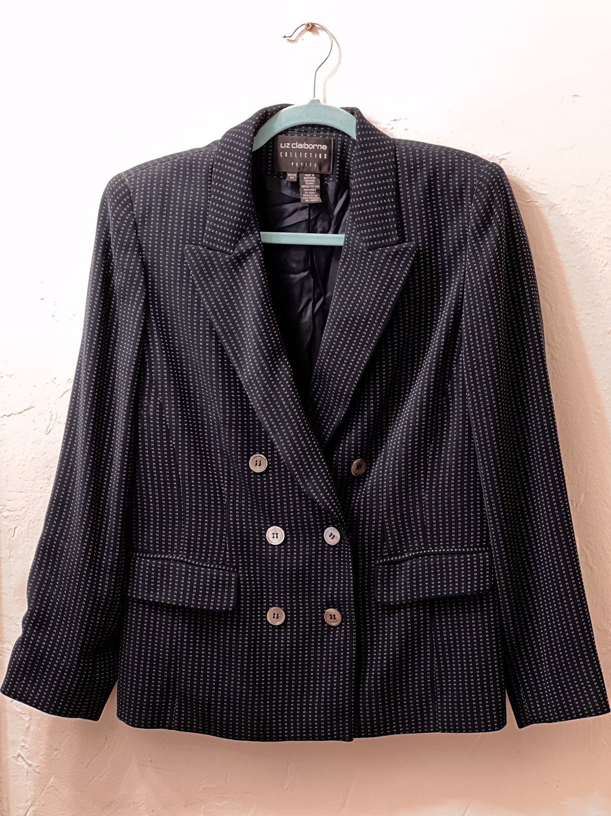 Other × Vintage Liz Claiborne Navy and White Pinstriped Blazer Size L / US 10 / IT 46 - 4 Thumbnail