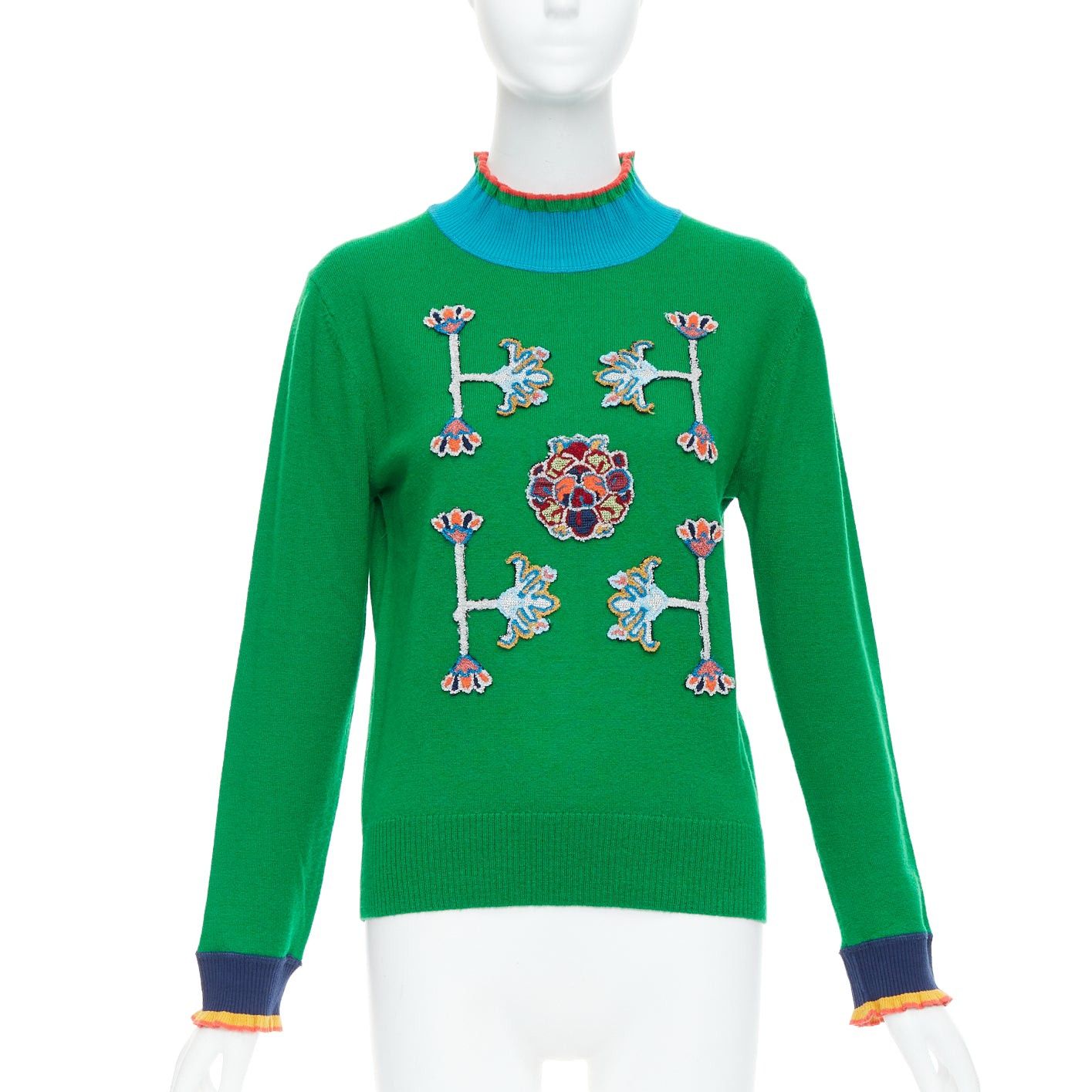 Vivienne Tam VIVIENNE TAM green merino wool cashmere oriental patch sweater M Size M / US 6-8 / IT 42-44 - 1 Thumbnail