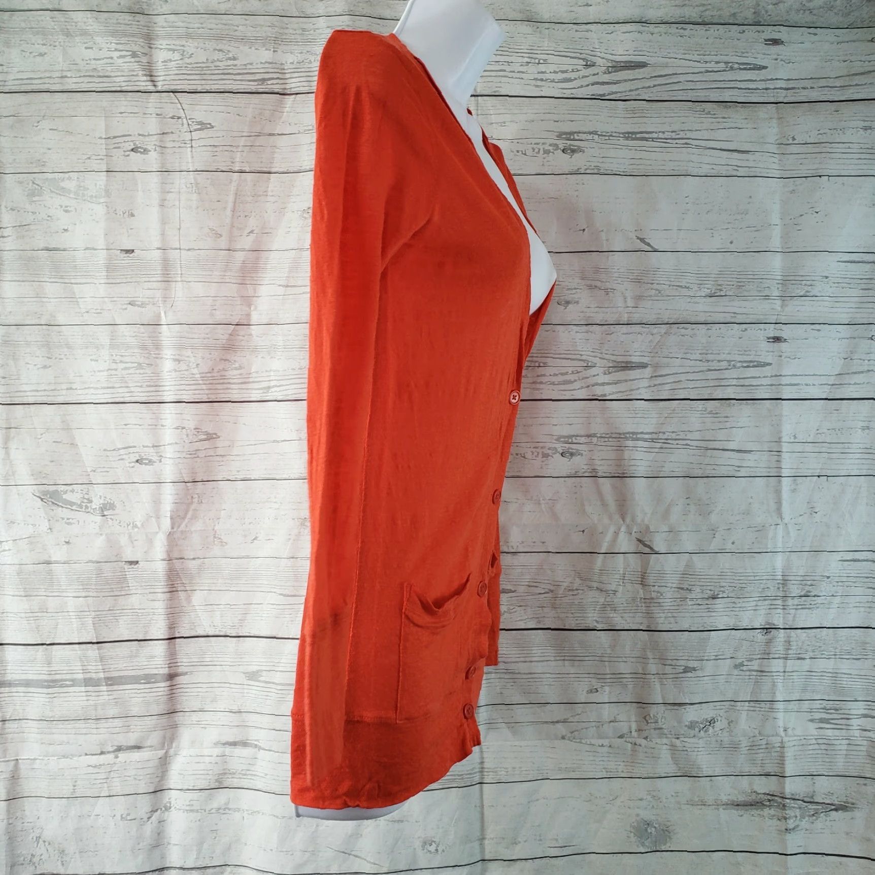 J.Crew J.CREW Womens Cardigan XS Orange Linen Button Front Long Sleeve Size XS / US 0-2 / IT 36-38 - 2 Thumbnail