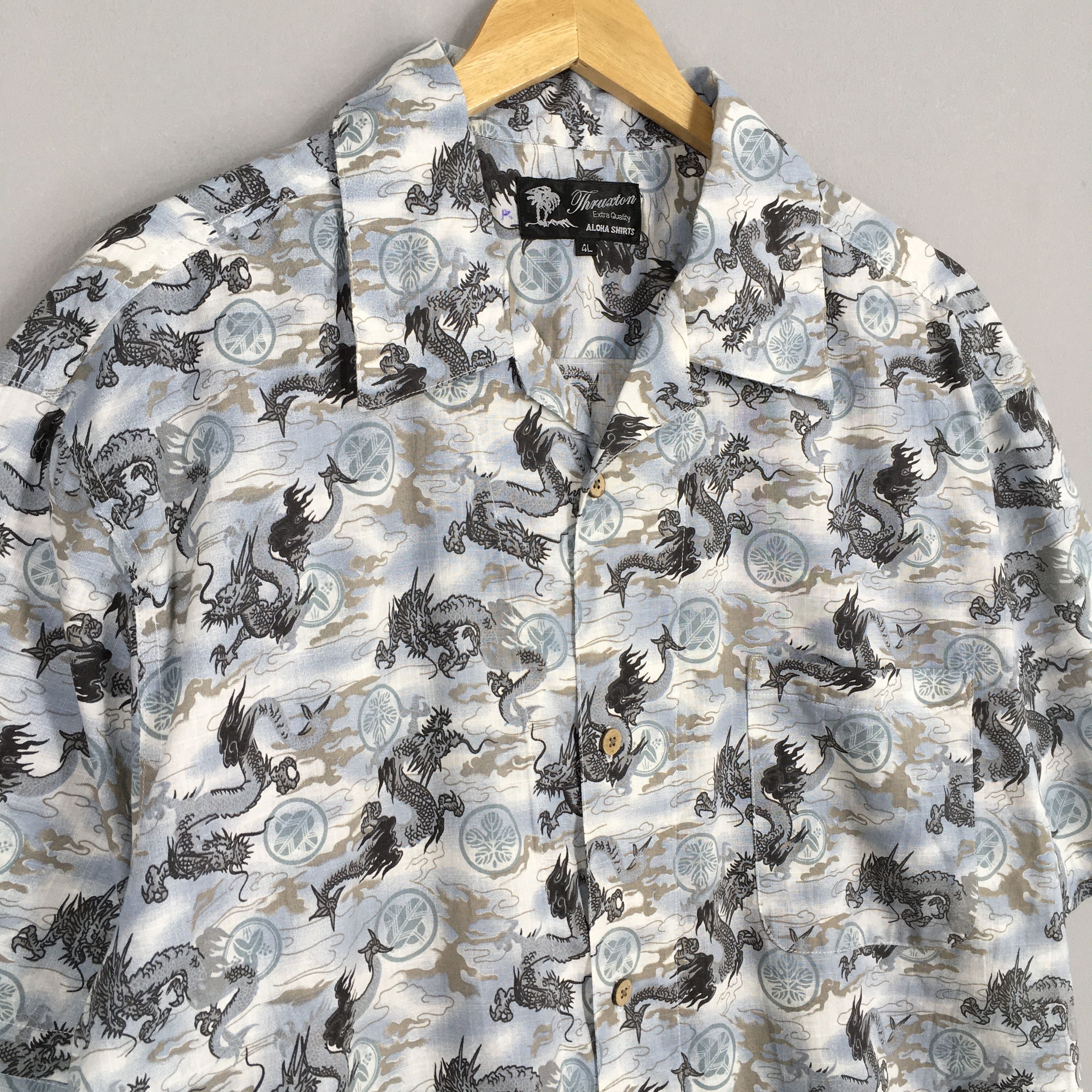 Vintage Vintage Hawaiian Japanese Dragon Raijin Cotton Shirt XLarge Size US XL / EU 56 / 4 - 3 Thumbnail