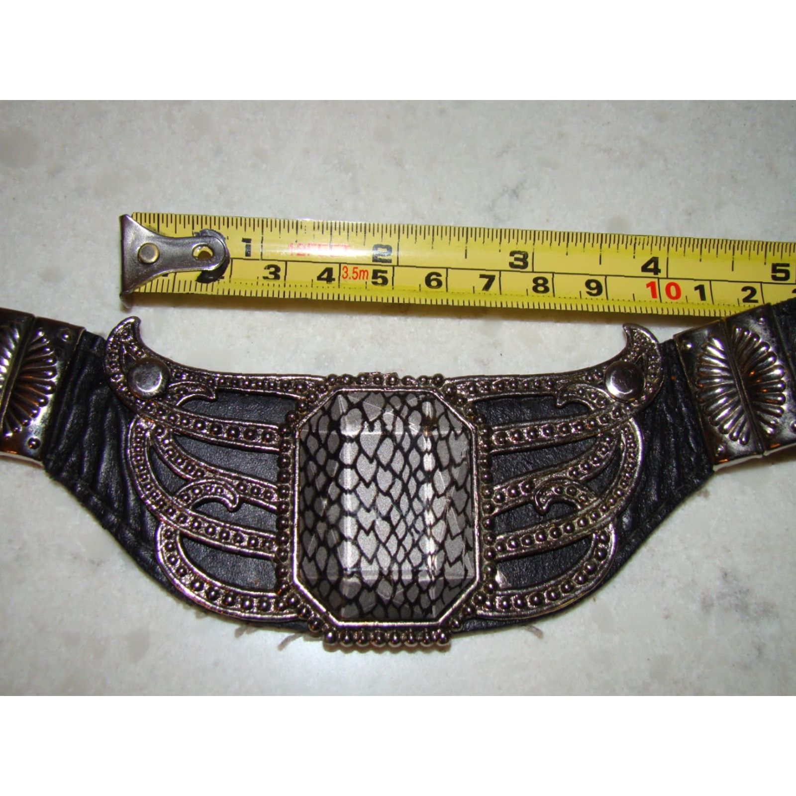 Vintage VINTAGE LEATHEROCK Belt 80s Leather Womens Medium 30-32 Black Snakeskin Gems Bling Adjustable Silvertone Buckle Womens Fashion Size ONE SIZE - 7 Thumbnail