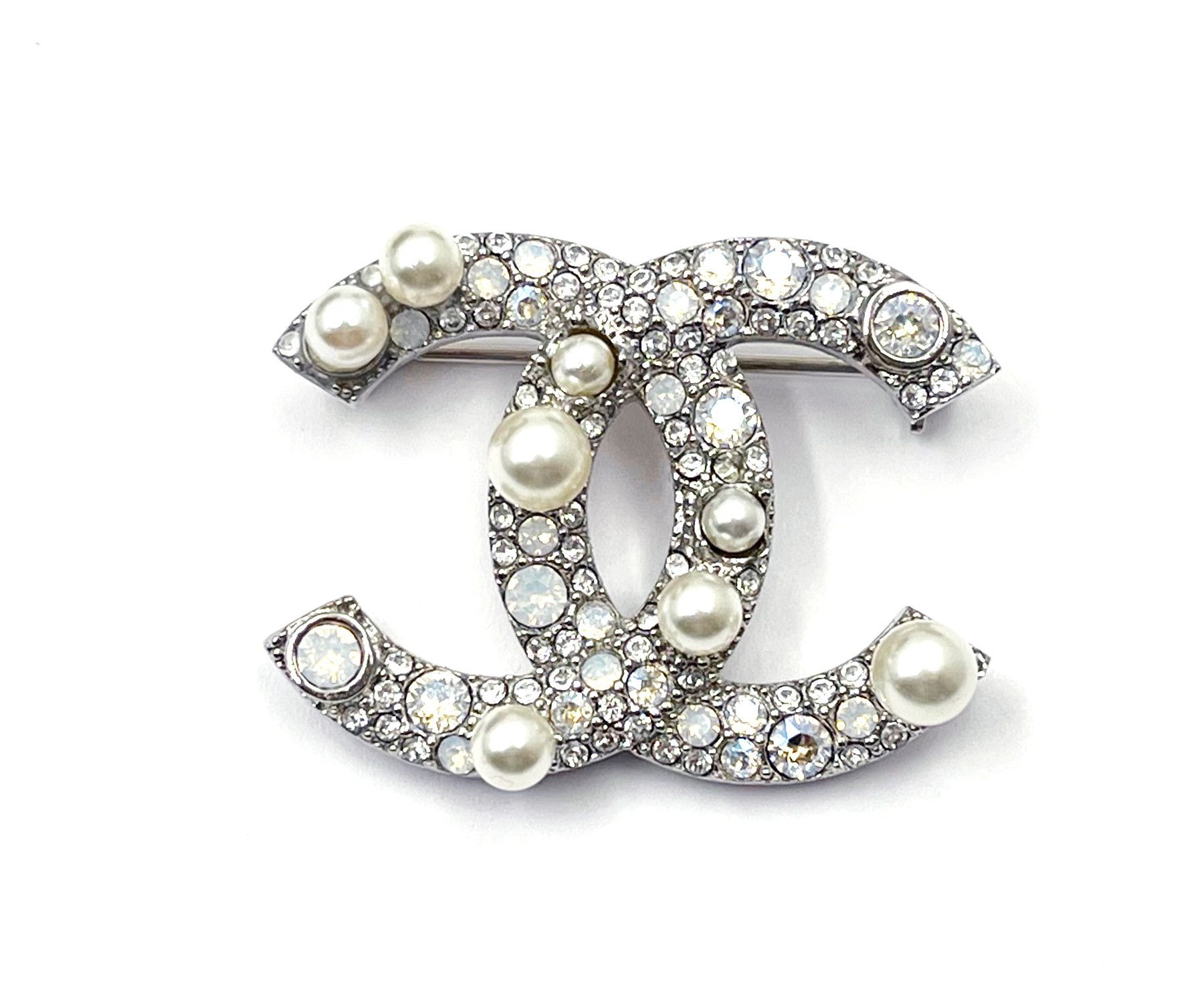 Chanel Chanel Silver CC Opal Crystal Pearl Small Brooch Size ONE SIZE - 1 Thumbnail