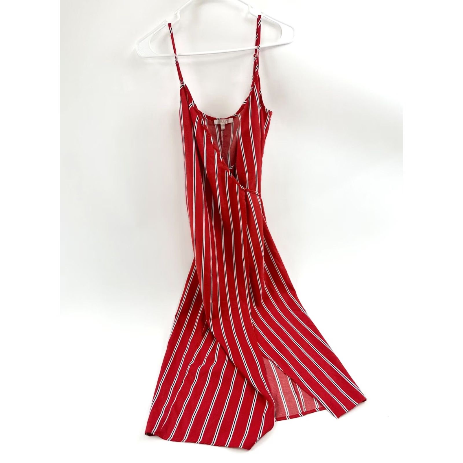Vintage Wayf Dress Womens S Red White Striped Tie Back Spaghetti Strap Wrap V Neck Casual Size S / US 4 / IT 40 - 2 Thumbnail