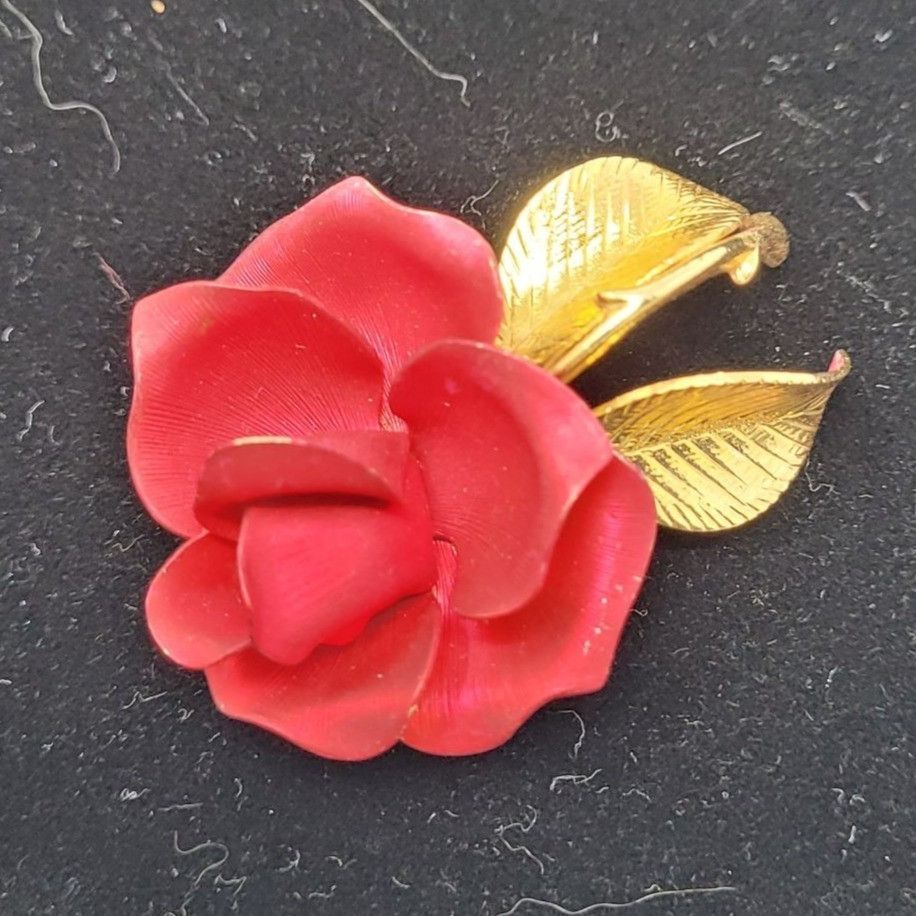 Vintage Vintage Signed Gerrito Red Satin Enamel Rose Brooch Pin Gold Size ONE SIZE - 8 Thumbnail