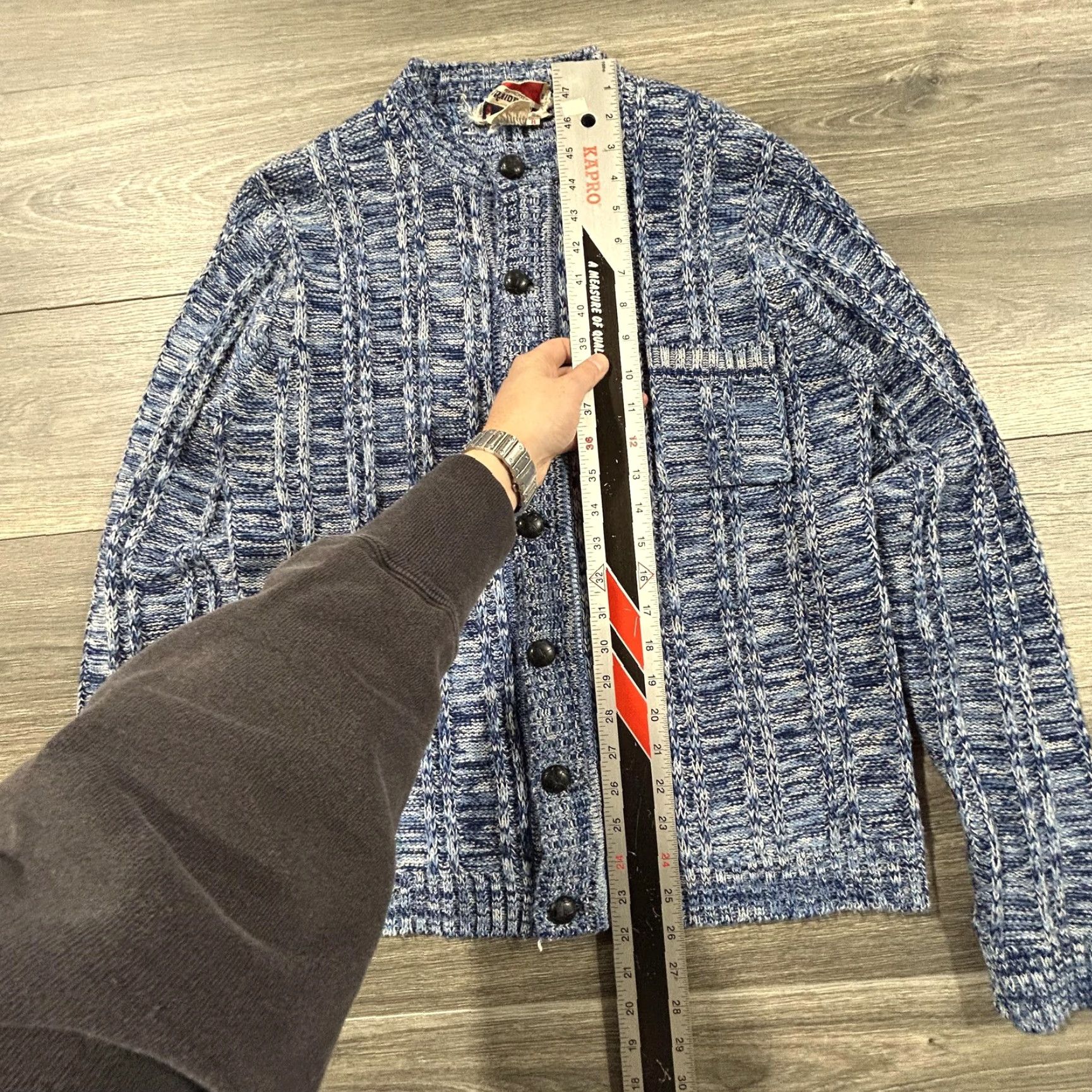 Vintage VINTAGE Braidburn Cardigan Sweater Womens M Blue Mock Neck 50s Button Knit Cable-Knit USA Size M / US 6-8 / IT 42-44 - 6 Thumbnail