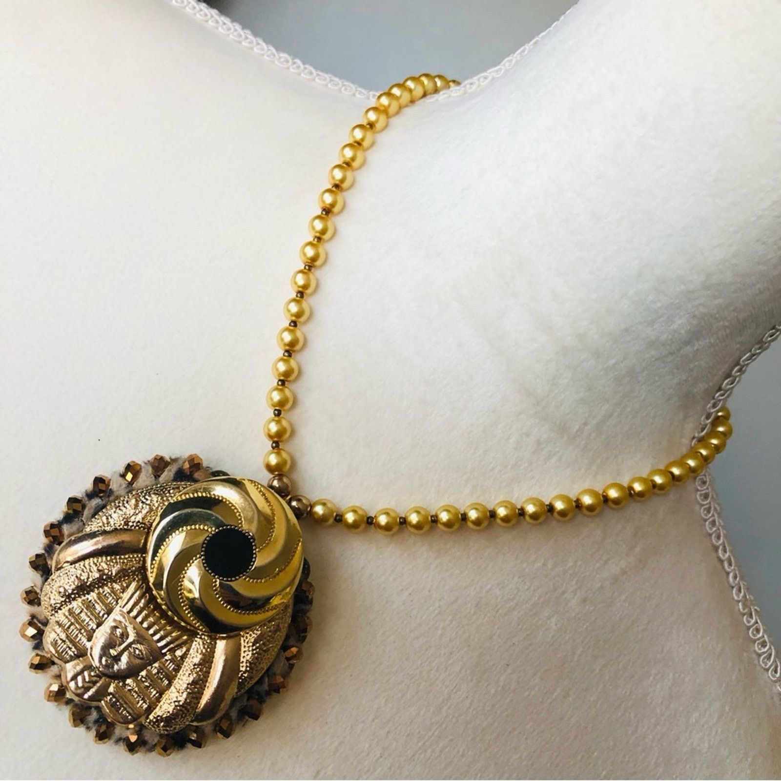 Handmade Handcrafted repurpose Egyptian medallion Pearl necklace Size ONE SIZE - 1 Thumbnail