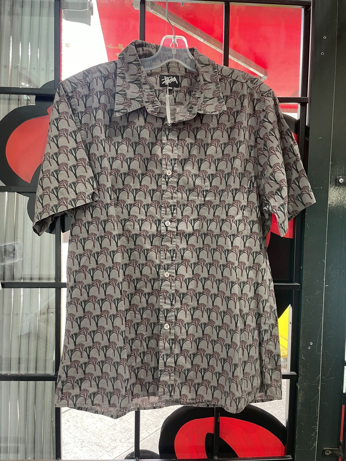 image of 80's 90's Stussy Tree Print Button Shirt, Men's (Size XL)