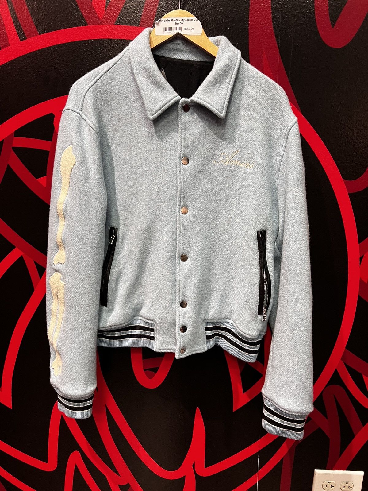 Amiri Amiri Light Blue Bone Varsity Jacket | Grailed