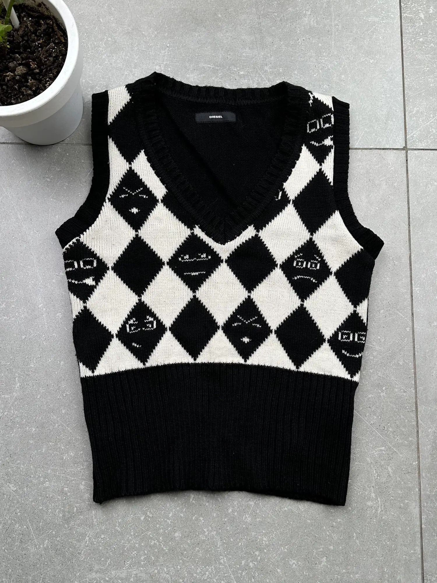 image of Coloured Cable Knit Sweater x Diesel Knit Vest in Black, Women's (Size Small)