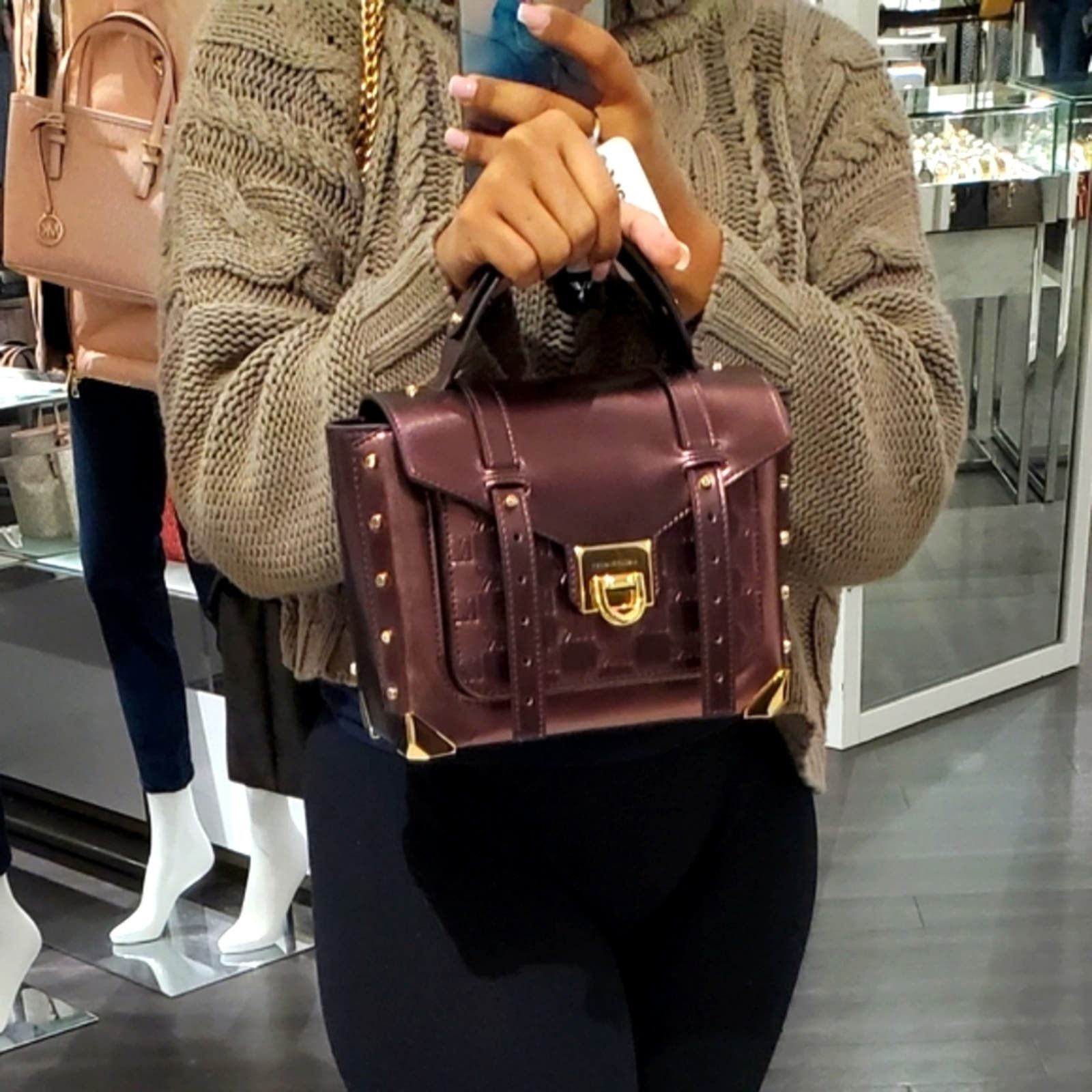 image of New Michael Kors Manhattan Md Satchel Bordeaux Bronze Color, Women's