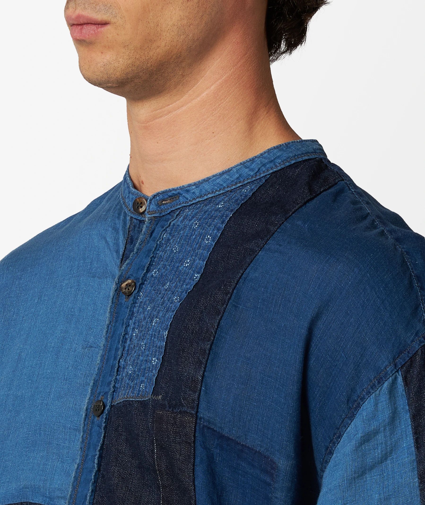 Kapital KAPITAL Patchwork Band Collar Katmandu Shirt Blue Size 2 Size US M / EU 48-50 / 2 - 7 Thumbnail