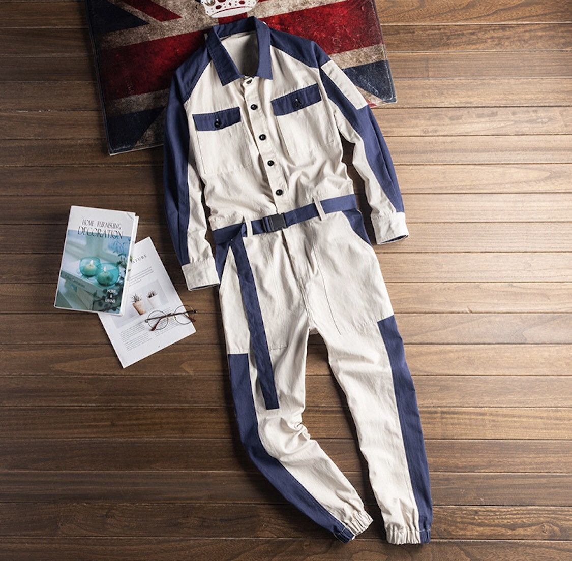 Designer × Japanese Brand Contrast Patchwork Coveralls with Belts Size US 28 / EU 44 - 1 Thumbnail