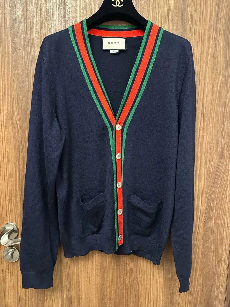 Gucci Gucci College-style V-neck sweater knitted cardigan sweate Size US M / EU 48-50 / 2 - 1 Thumbnail