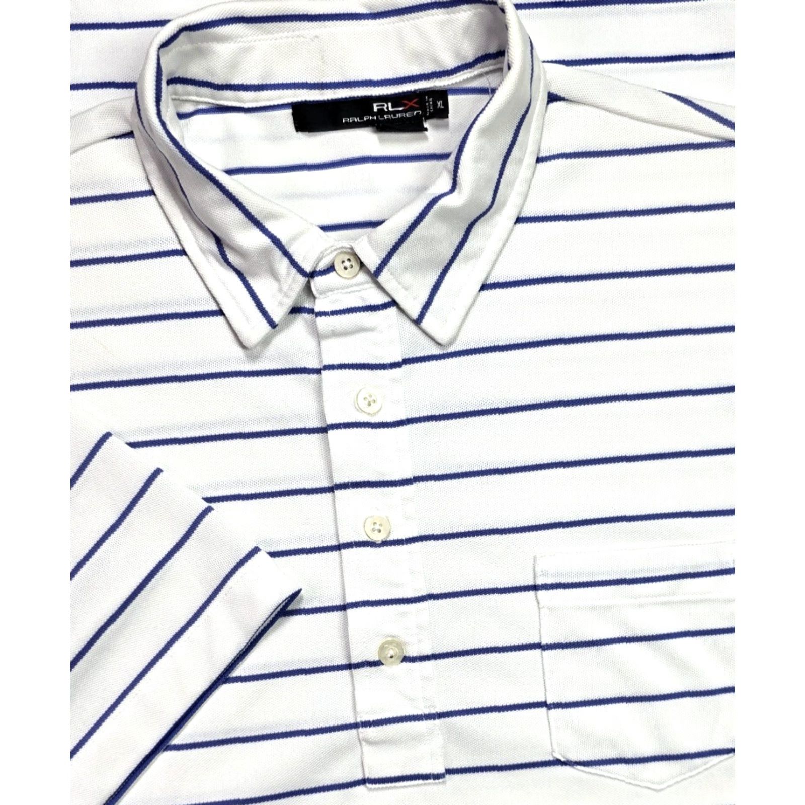 RLX Ralph Lauren RLX Ralph Lauren Polo Golf Shirt Men Short Sleeve XL White Blue Striped Polo Casual Sports 90s Size US XL / EU 56 / 4 - 2 Thumbnail