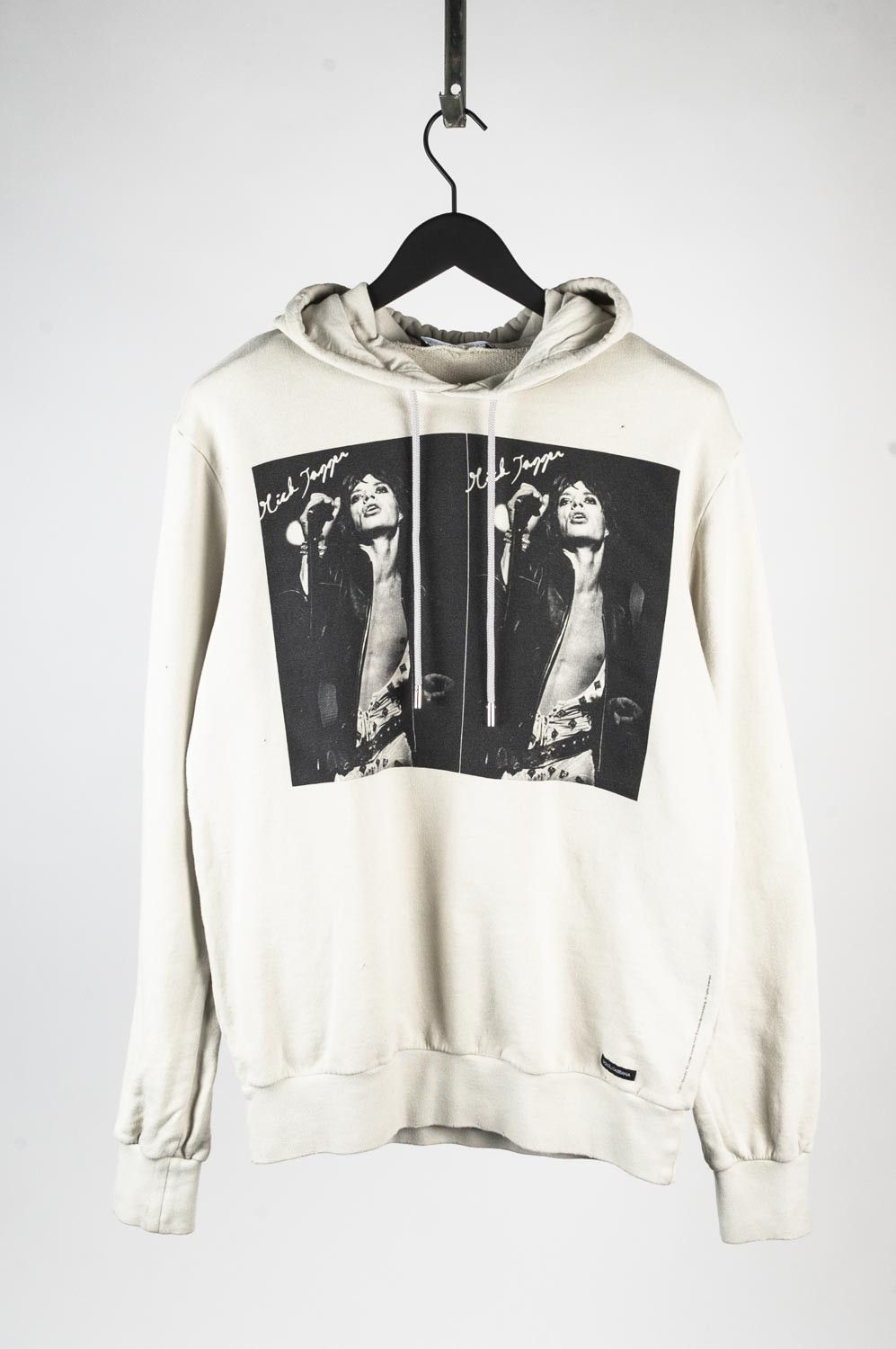 image of Dolce Gabbana Men Hoodie Mic Jagger Distressed Sweatshirt in Light Gray (Size Medium)