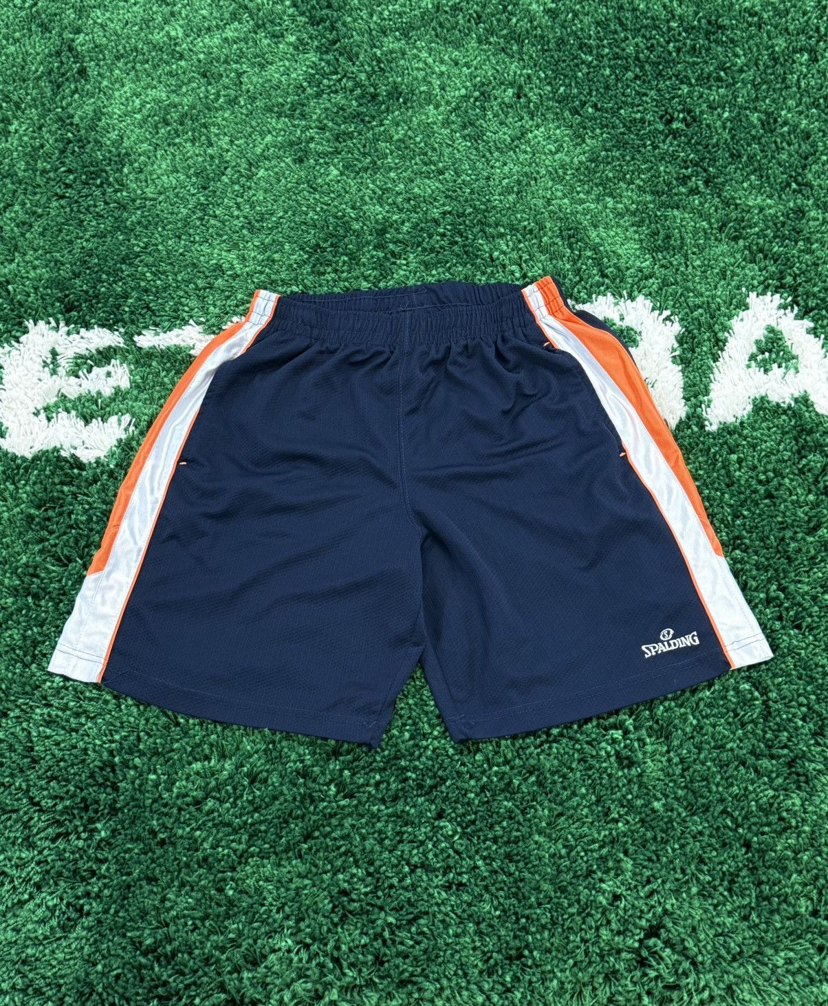 Spalding × Vintage Retro Spalding Basketball Shorts Navy / Orange y2k 90s Large Size US 34 / EU 50 - 1 Thumbnail