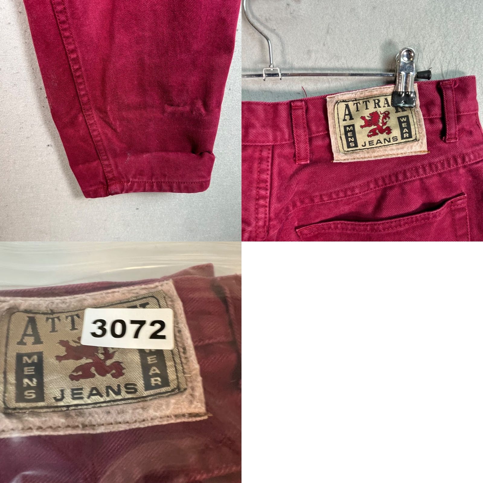 Vintage VINTAGE Attak Jeans 34 x 32 Dark Red High-Waisted 100% Cotton Denim 5-Pocket Mens Jeans Size 24" / US 00 / IT 34 - 9 Thumbnail