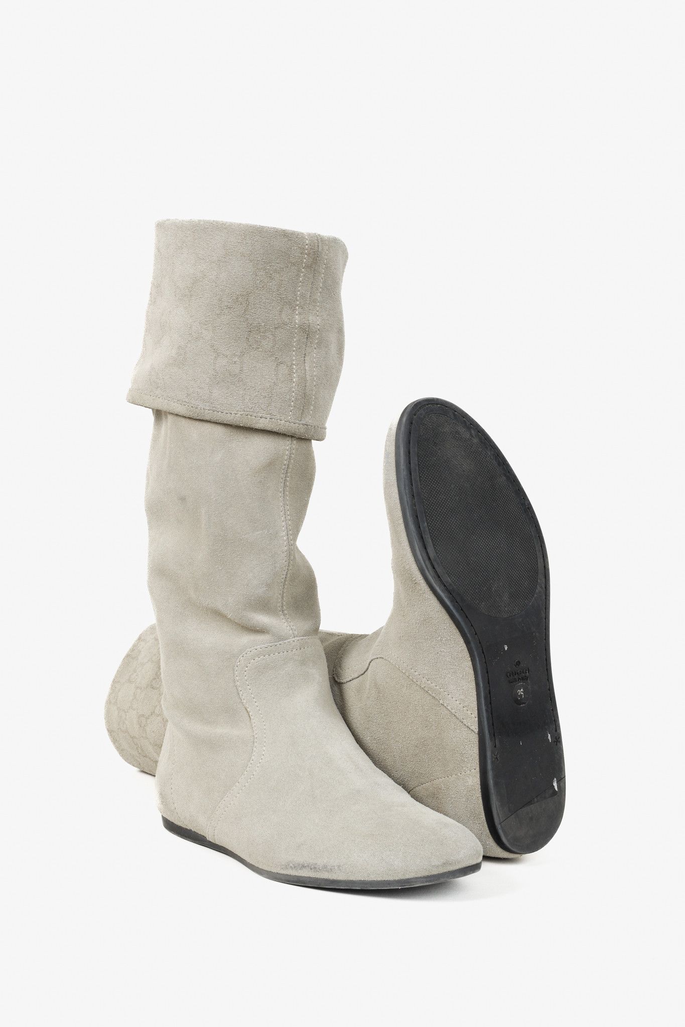 Gucci Gucci GG Grey Beige Suede Calf Height Flat Boots Size US 6.5 / IT 36.5 - 4 Thumbnail