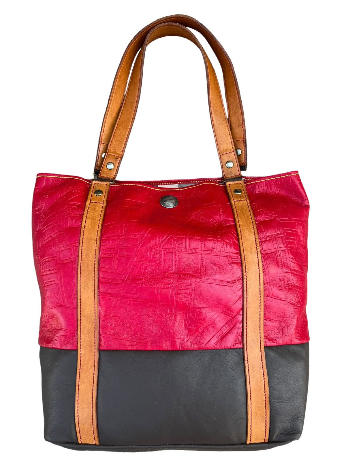 Leather Map Embossed Leather Tote Bag Unknown Japanese Brand Vintage Size ONE SIZE - 5 Thumbnail