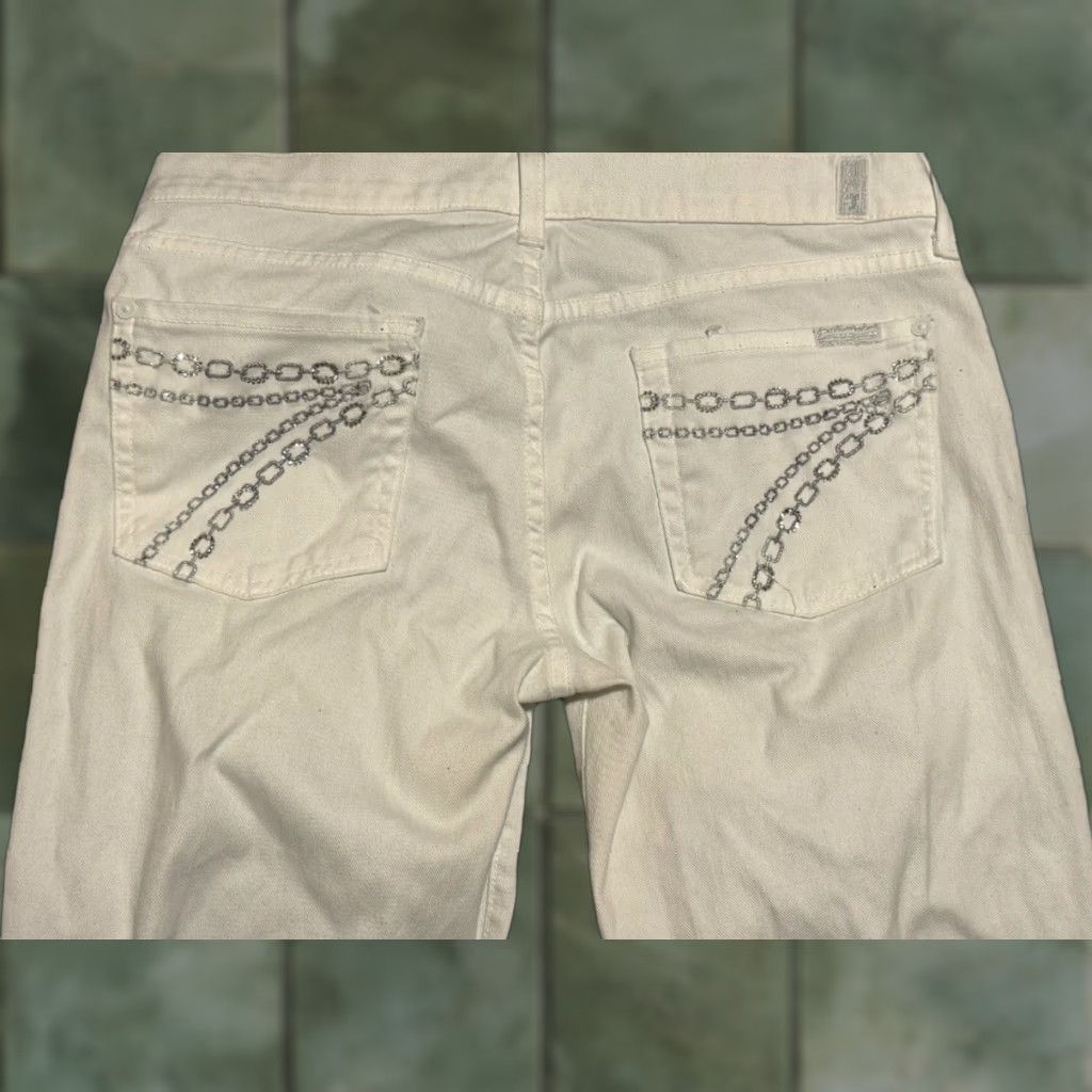 7 For All Mankind Seven For All Mankind Dojo Embroidered White Wide Leg Flare Jeans Women Sz 31x33.5 Size 30" / US 8 / IT 44 - 1 Thumbnail