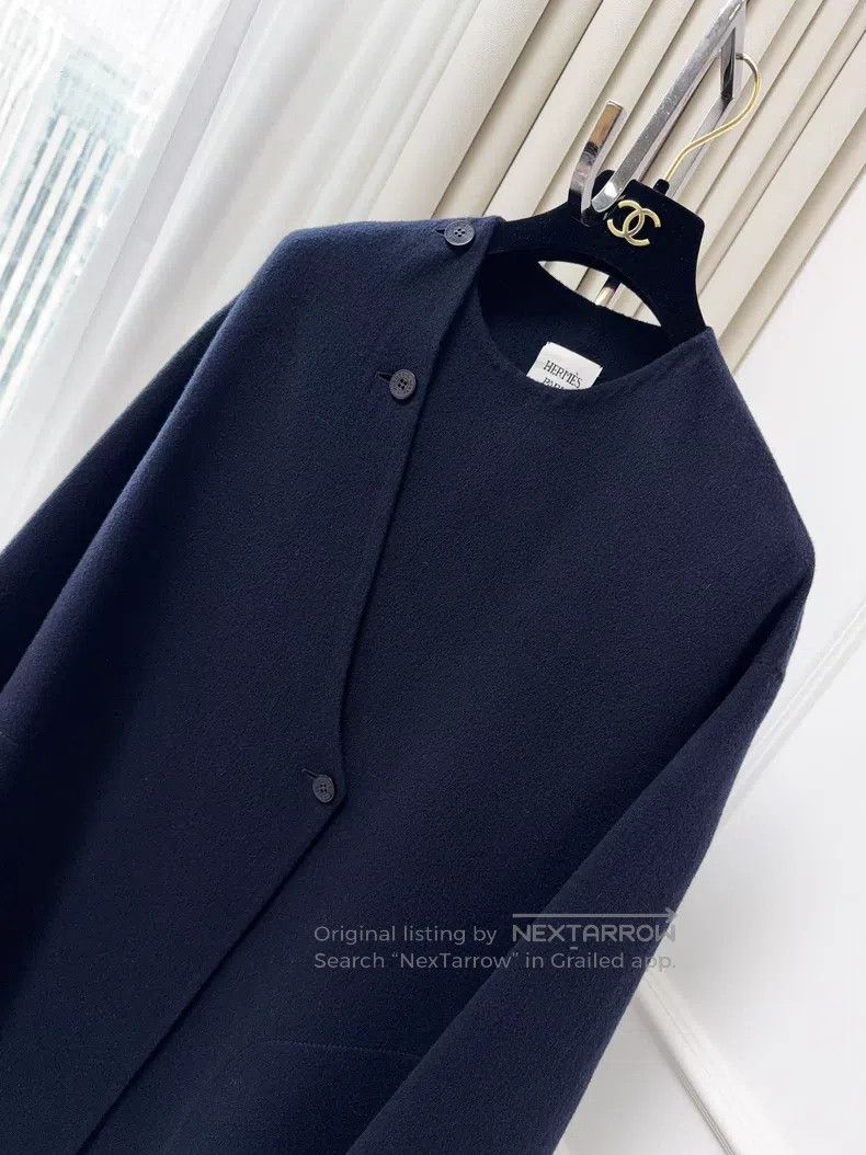 Hermes Hermes Navy Blue Cashmere Mid-length Coat Size XS / US 0-2 / IT 36-38 - 3 Thumbnail