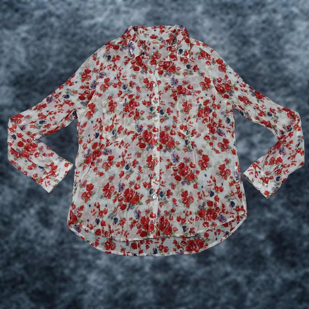 Vintage Tianello Blouse Womens Small White Floral Sheer Button Up Shirt Top Casual White Regular Long Sleeve Womens Size S / US 4 / IT 40 - 1 Thumbnail