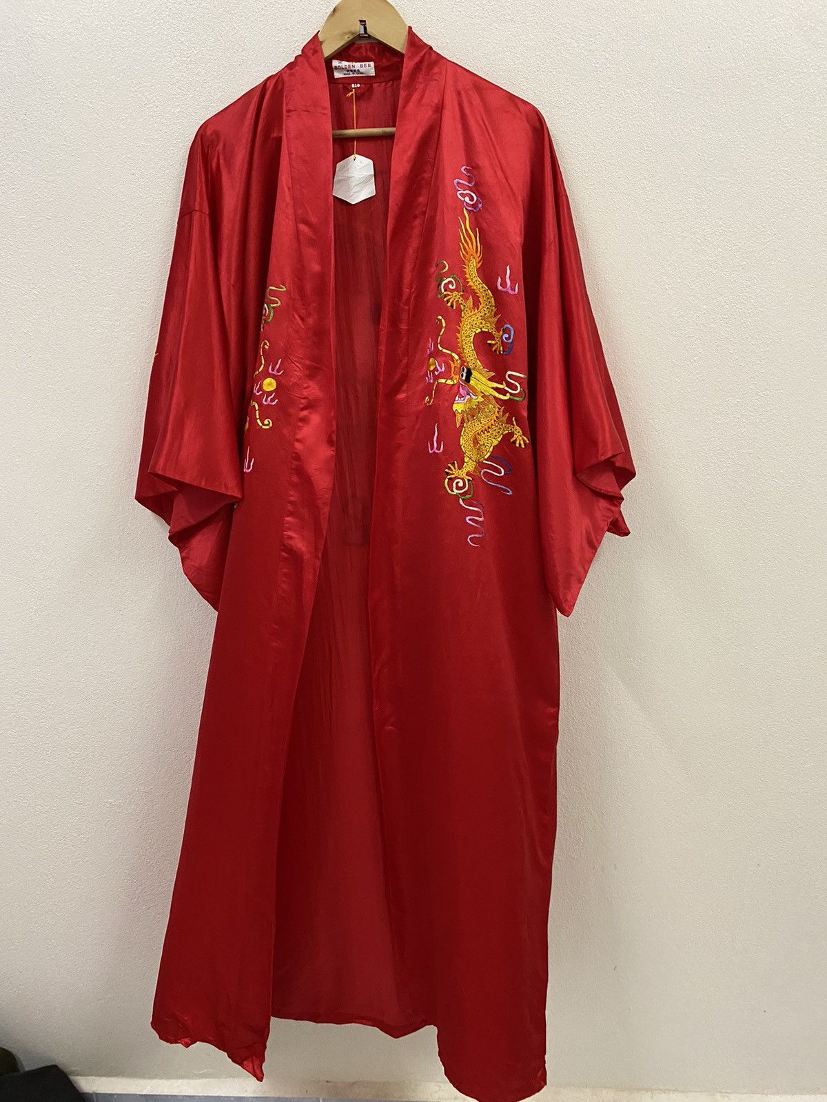 Japanese Brand Vintage Golden Bee Red Satin Kimono Robe Gold Dragon Size US L / EU 52-54 / 3 - 2 Thumbnail