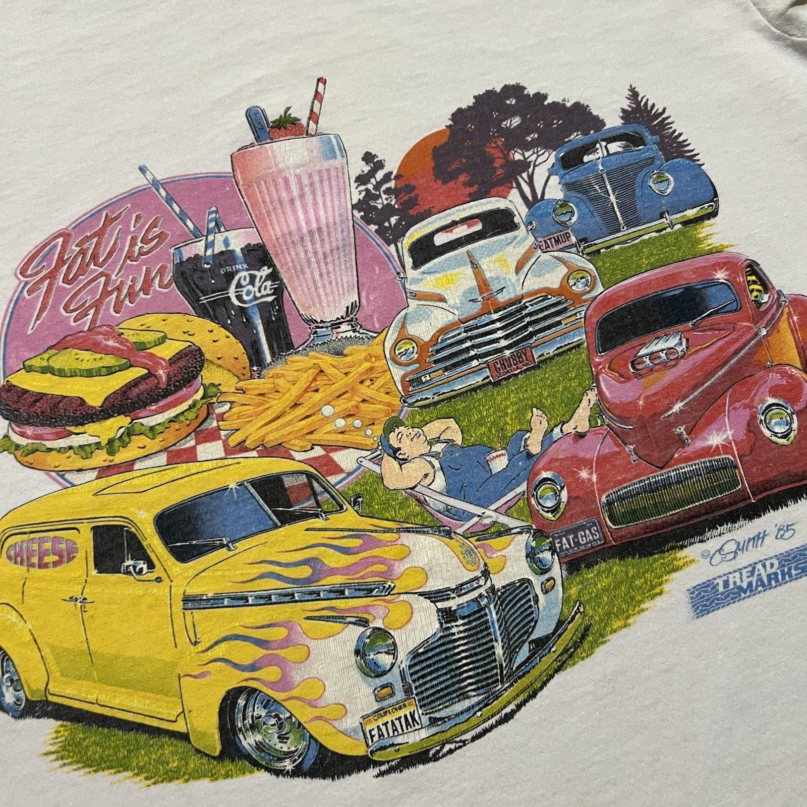 Vintage VTG Tread Marks Fat Is Fun Street Rat Rod Fat Fender T Shirt Size US M / EU 48-50 / 2 - 4 Thumbnail
