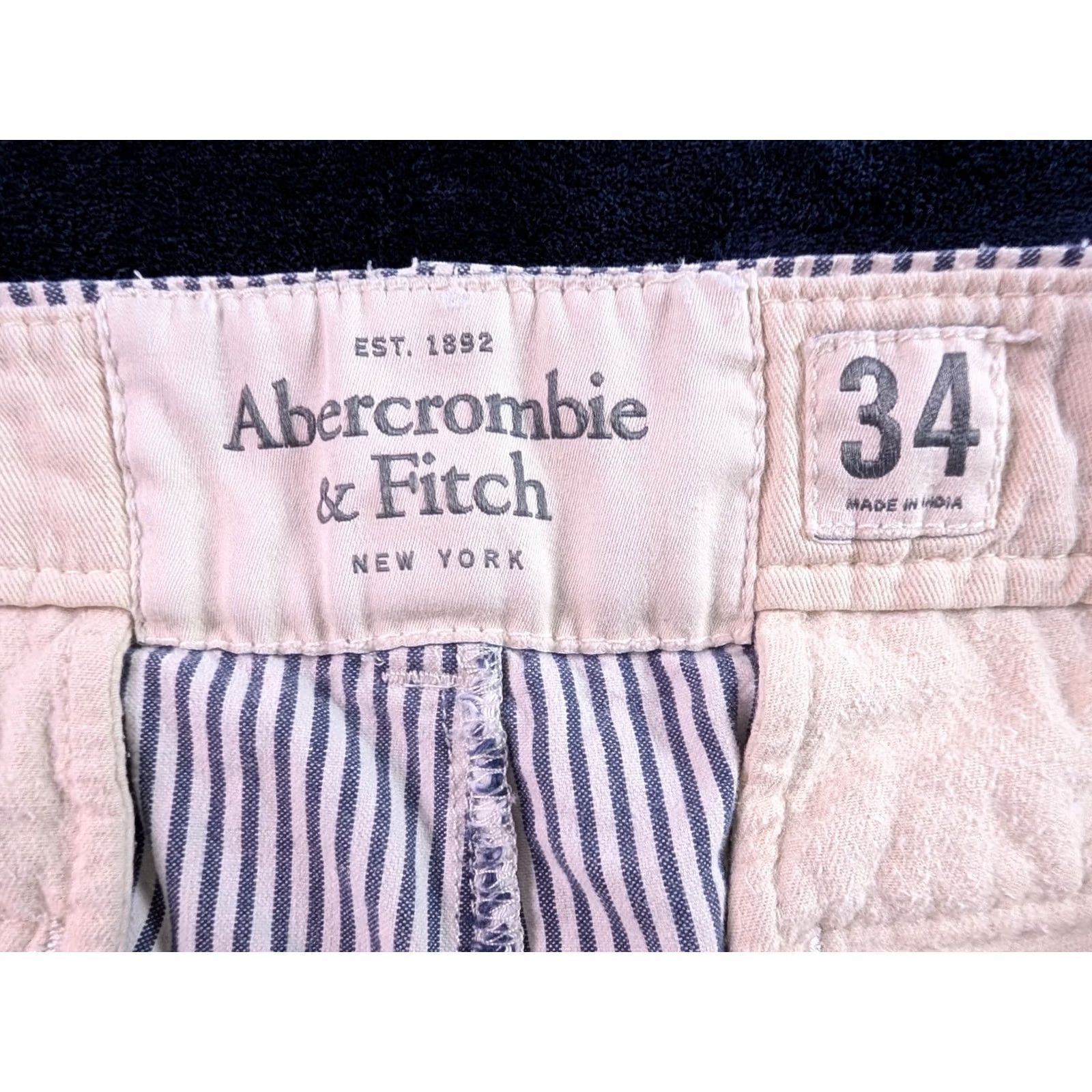 Abercrombie & Fitch Abercrombie & Fitch Shorts Mens 34 Button Fly Striped Cotton White Gray Classic Chino Pocket Pockets Blue 34 Mens Size US 34 / EU 50 - 3 Thumbnail