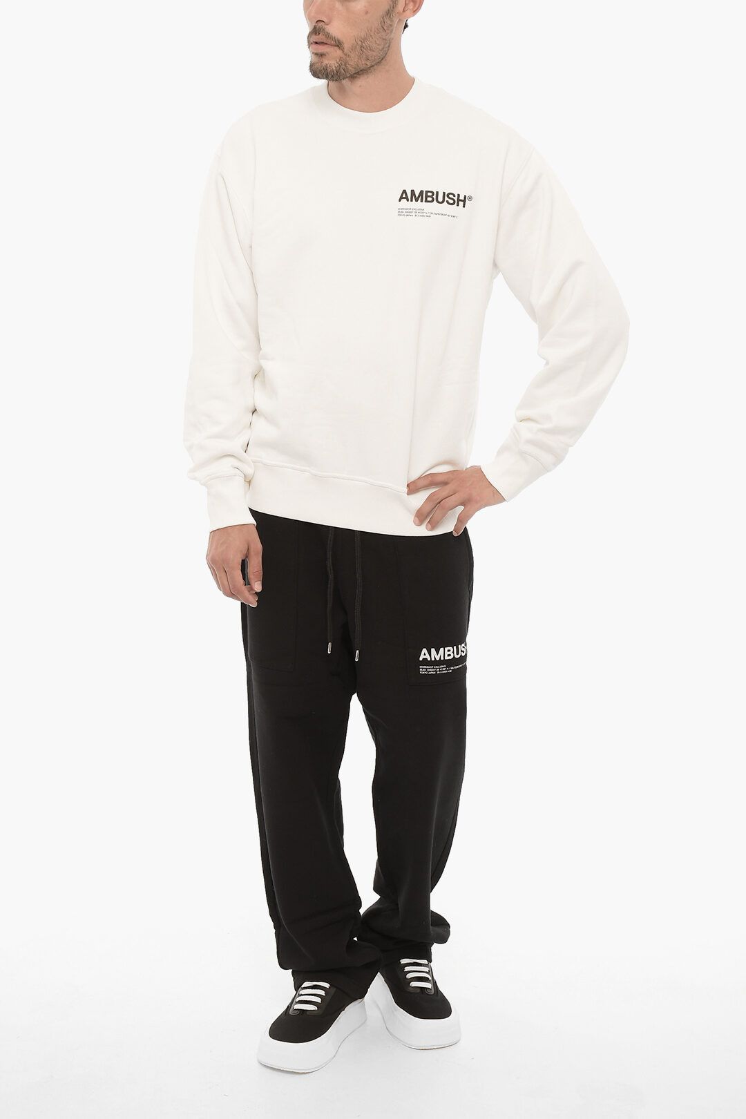 Ambush Design og1mm0925 Crewneck Sweatshirt in White/Black Size US XL / EU 56 / 4 - 4 Thumbnail